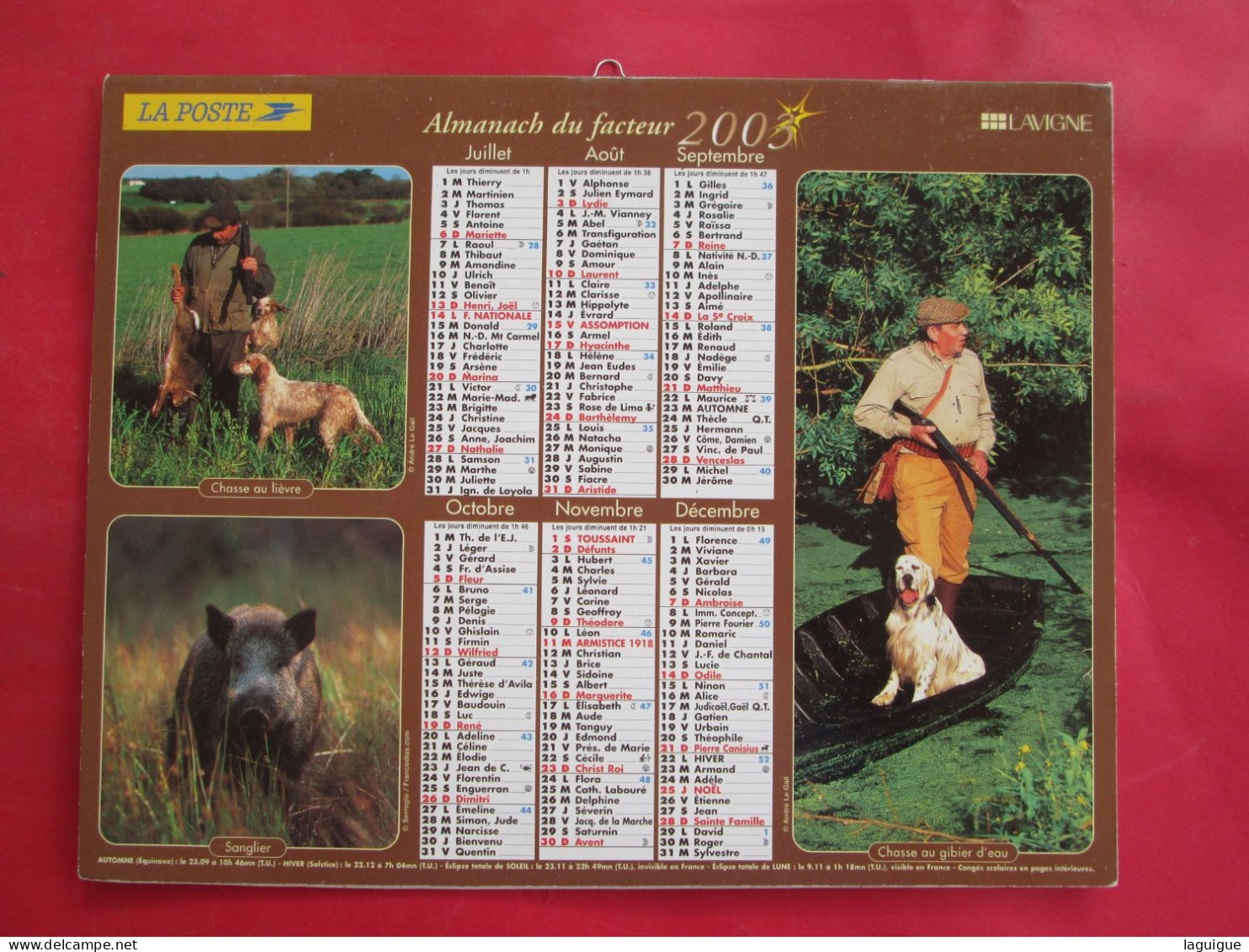 LOT 11 CALENDRIERS ALMANACHS  de 1983 à 2007 LAVIGNE OBERTHUR sur la  CHASSE et la  PÊCHE