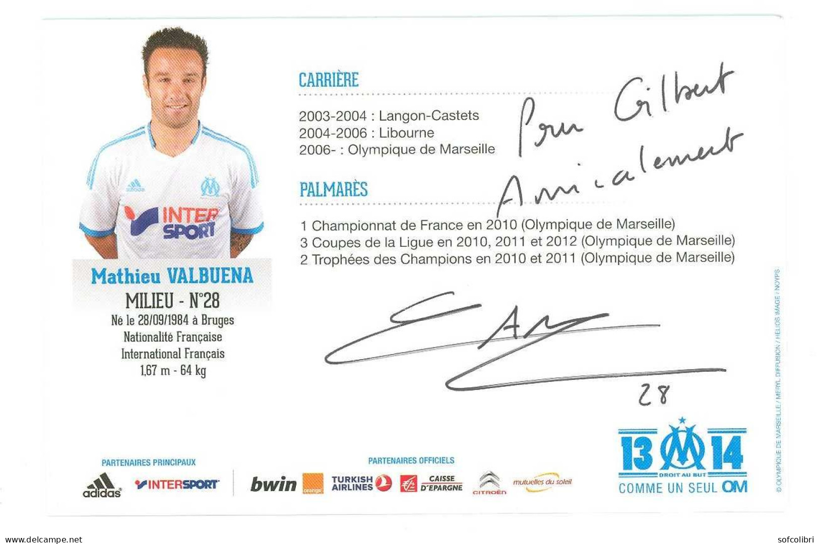 FOOTBALL - Mathieu VALBUENA -  Signature...Autographe Véritable - Sportief