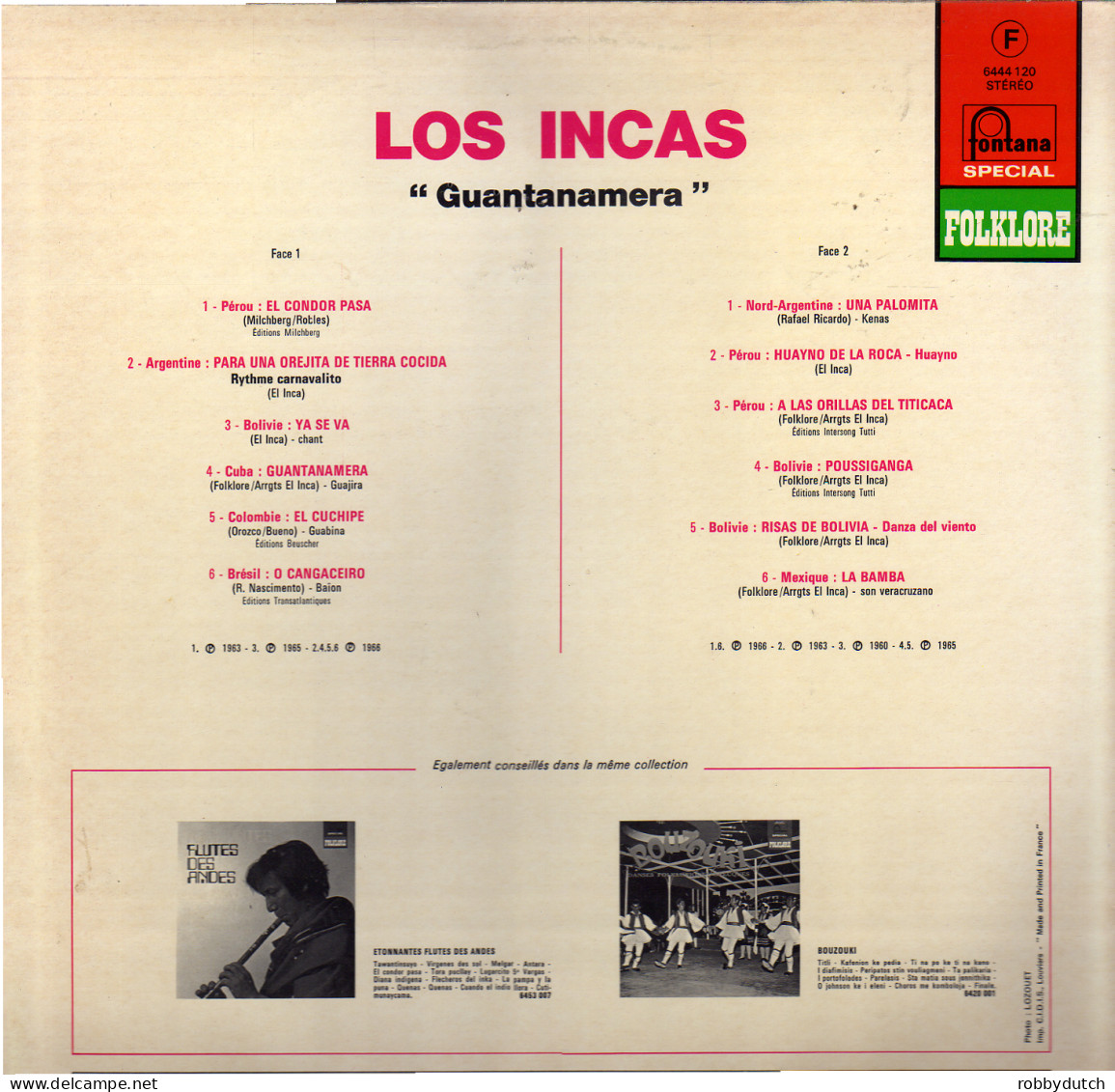 * LP *  LOS INCAS - GUANTANAMERA (France 1970 EX-) - Música Del Mundo