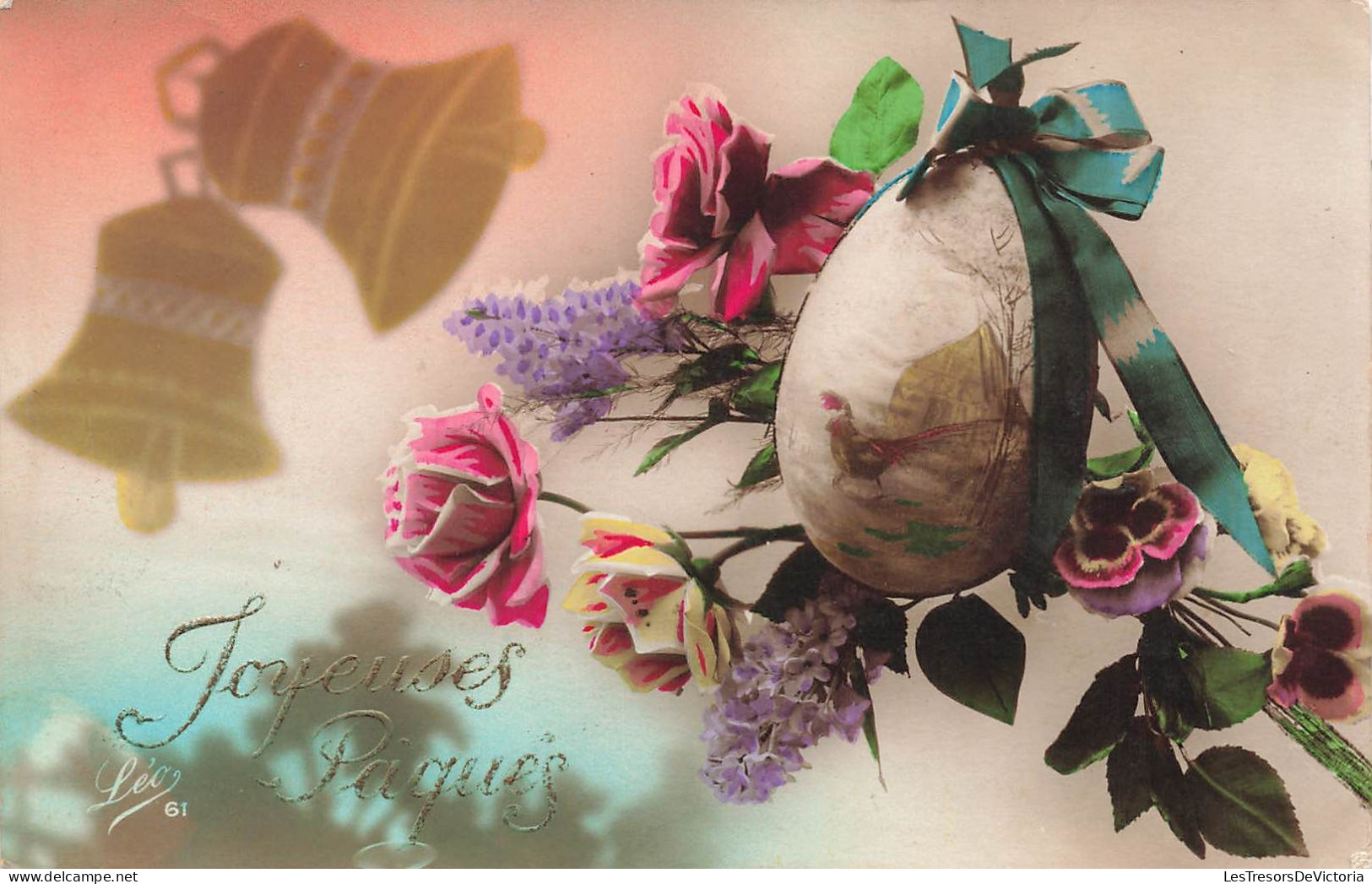 FÊTES - VŒUX - Joyeuses Pâques - Cloches - Fleurs - œuf - Colorisé - Carte Postale Ancienne - Ostern