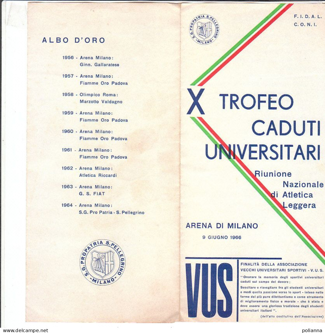 B2467 - BROCHURE X TROFEO CADUTI UNIVERSITARI - ARENA DI MILANO 1966 - NAZIONALE ATLETICA LEGGERA - Atletiek