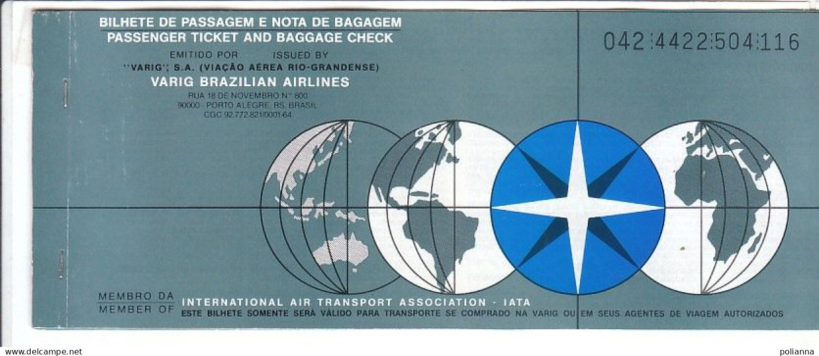 B2463 - AVIAZIONE - CARTA D'IMBARCO - BIGLIETTO AEREO TICKET VARIG BRAZILIAN AIRLINES 1993/RIO-IGUASSU-SAO PAULO-BRASILI - Tickets