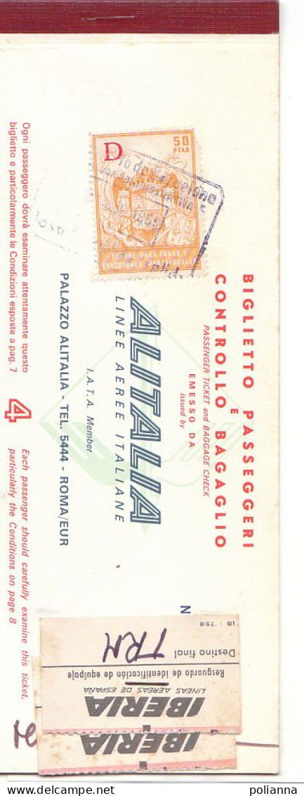 B2460 - AVIAZIONE - CARTA D'IMBARCO - BIGLIETTO AEREO - ALITALIA 1969/BOLLO TASSE/LINEA AEREA IBERIA/BENZINA BP - Tickets