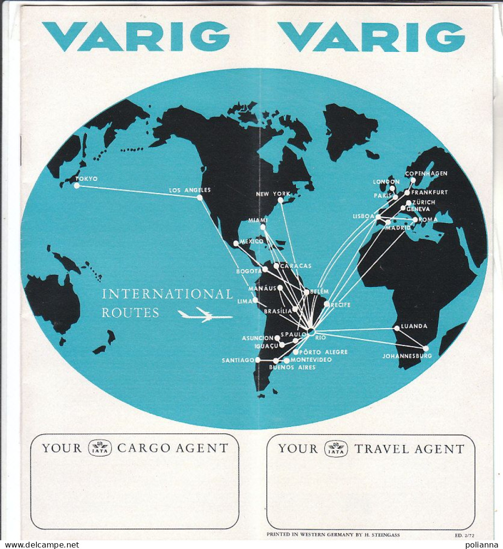 B2456 - AVIAZIONE - BROCHURE VARIG BRAZILIAN AIRLINES - INTERNATIONAL TIMETABLE 1972 - Horarios