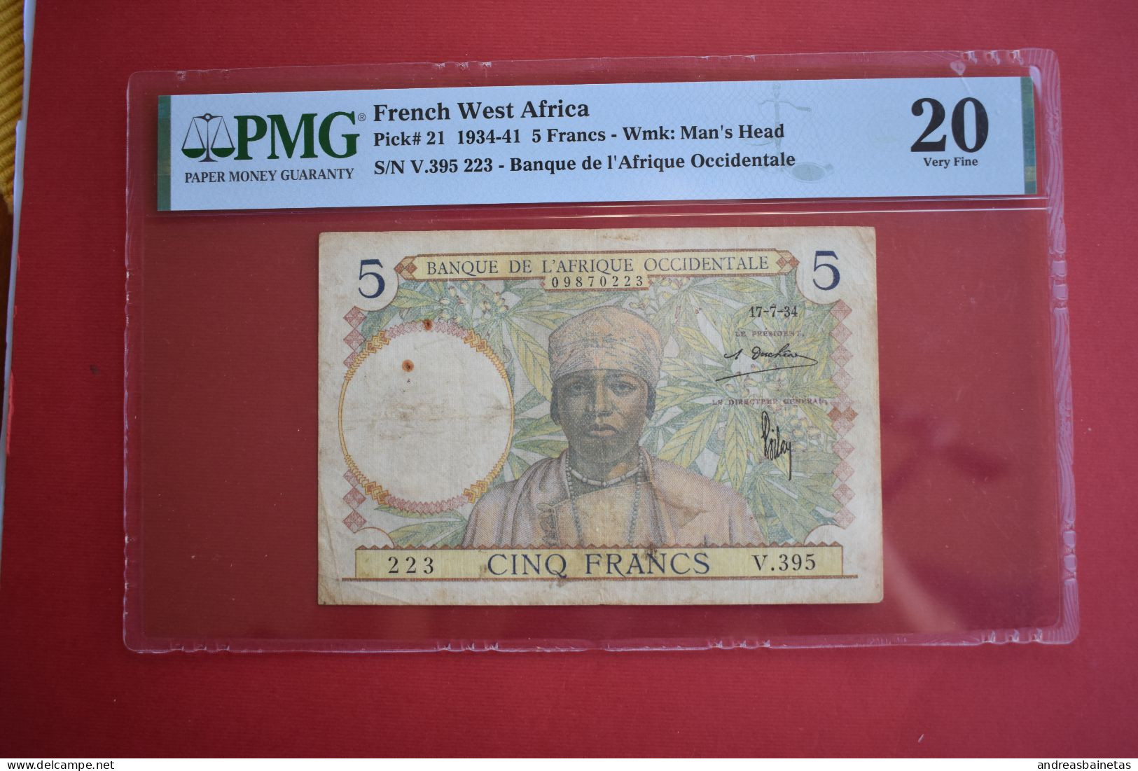 Banknotes  French West Africa 5 Francs 10.3.1938 PMG 20 - États D'Afrique De L'Ouest