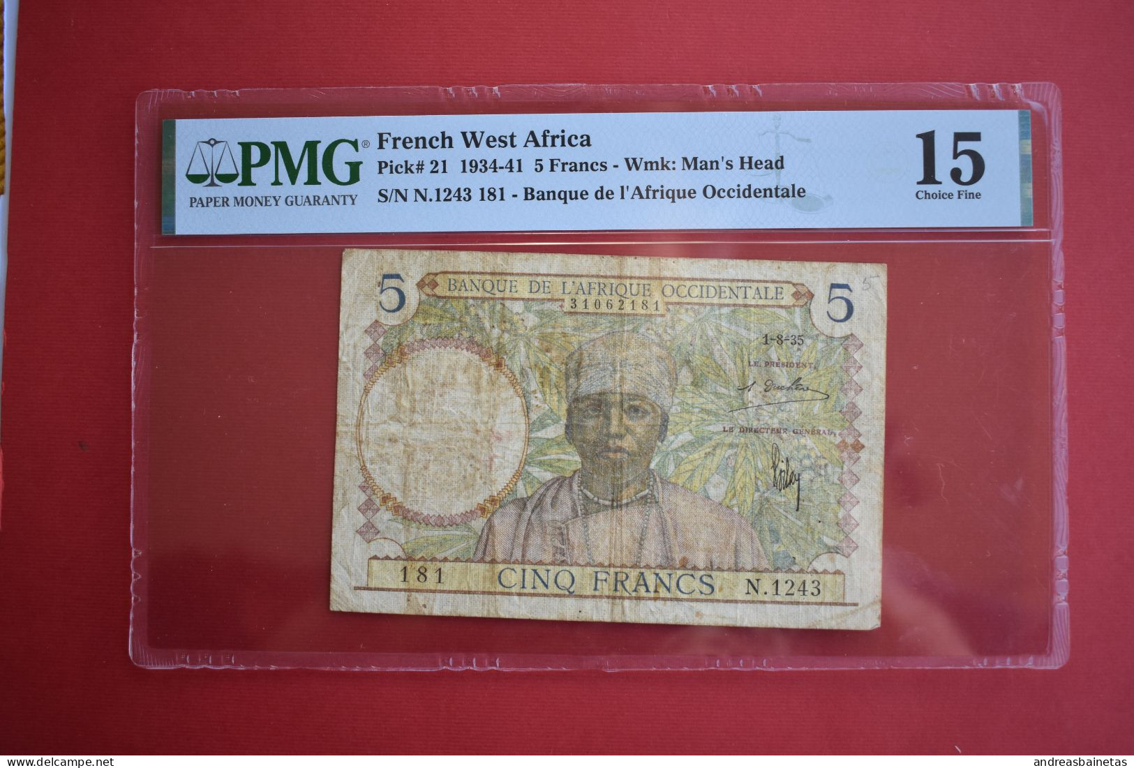 Banknotes  French West Africa 5 Francs 1.8.1935 PMG 15 - États D'Afrique De L'Ouest
