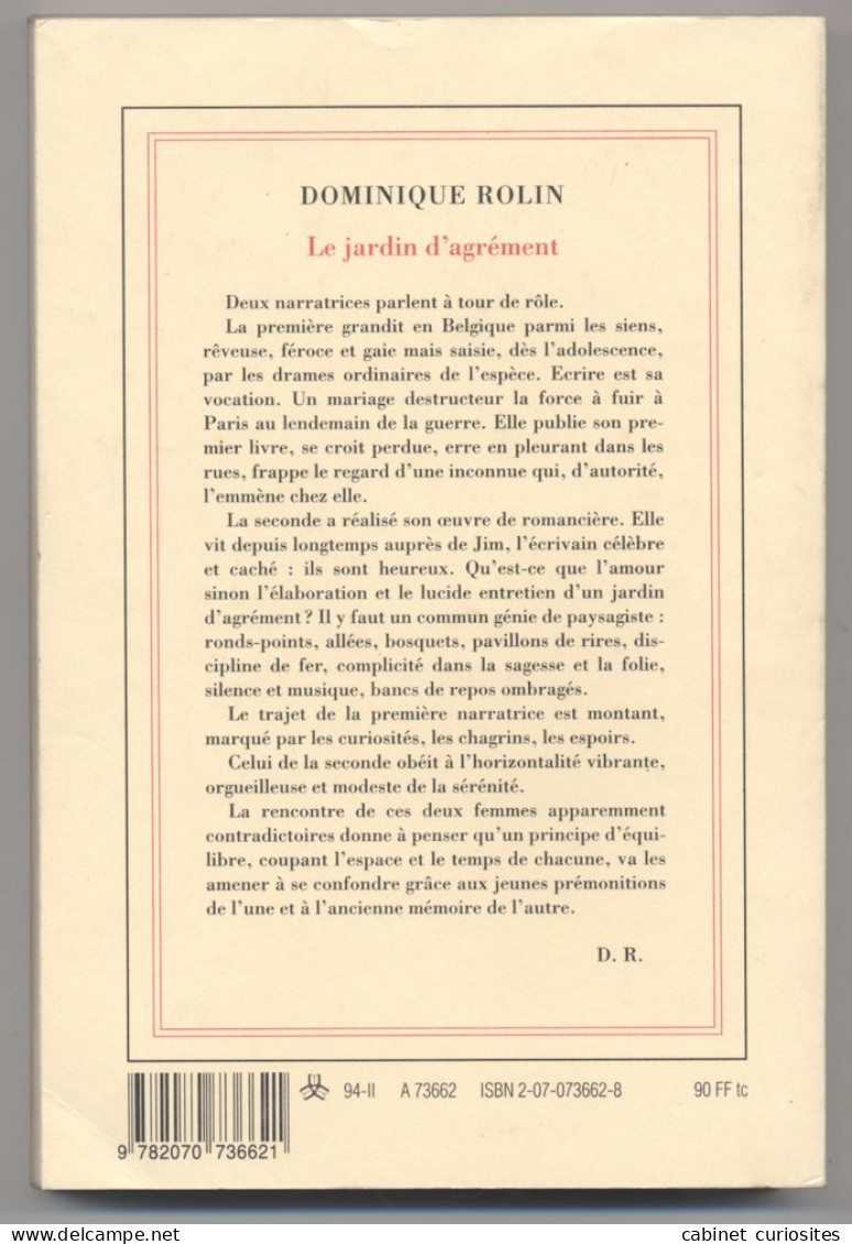 LE JARDIN D'AGRÉMENT - Dominique Rolin - Amie De Philippe Sollers - Belgian Authors