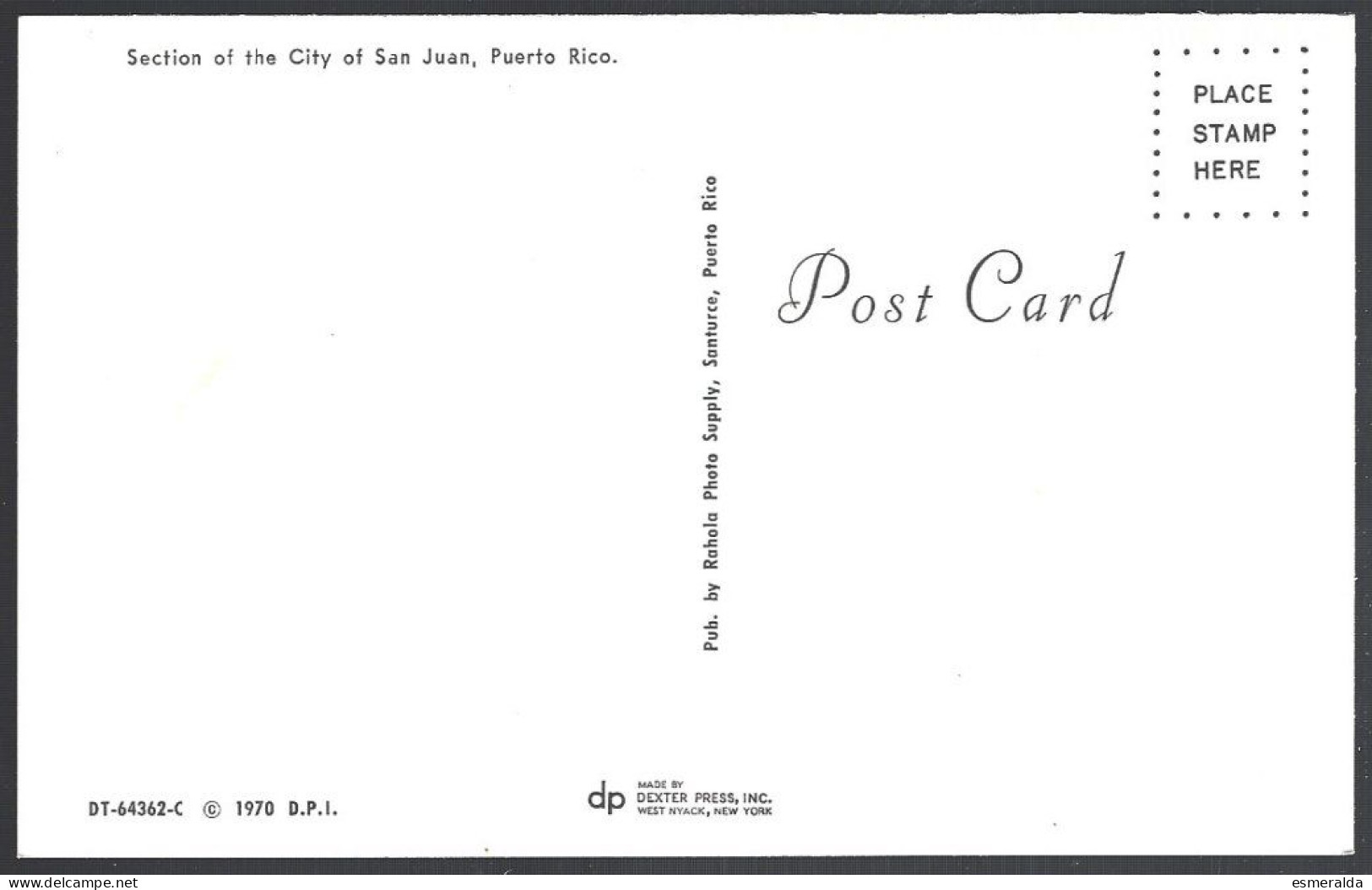 (PAN)  CP Pub.by Rahola Photo Supply-DT-64362-C-Section Of The City Of San Juan Puerto Rico. Unused - Puerto Rico