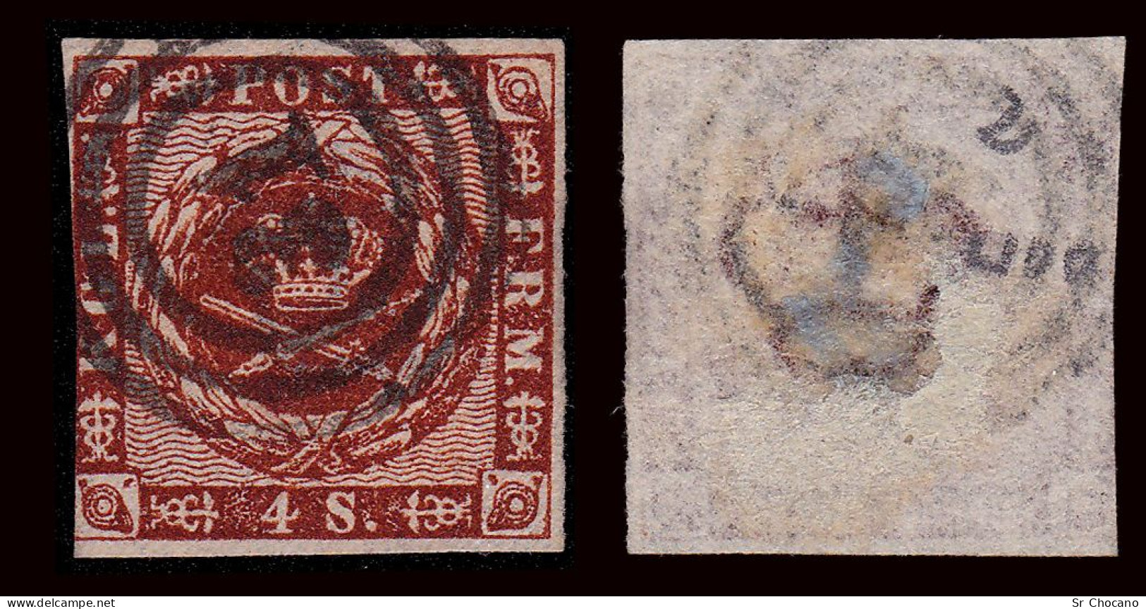 DENMARK.1858-62.SCOTT 7a.4s Brown.USED. - Used Stamps