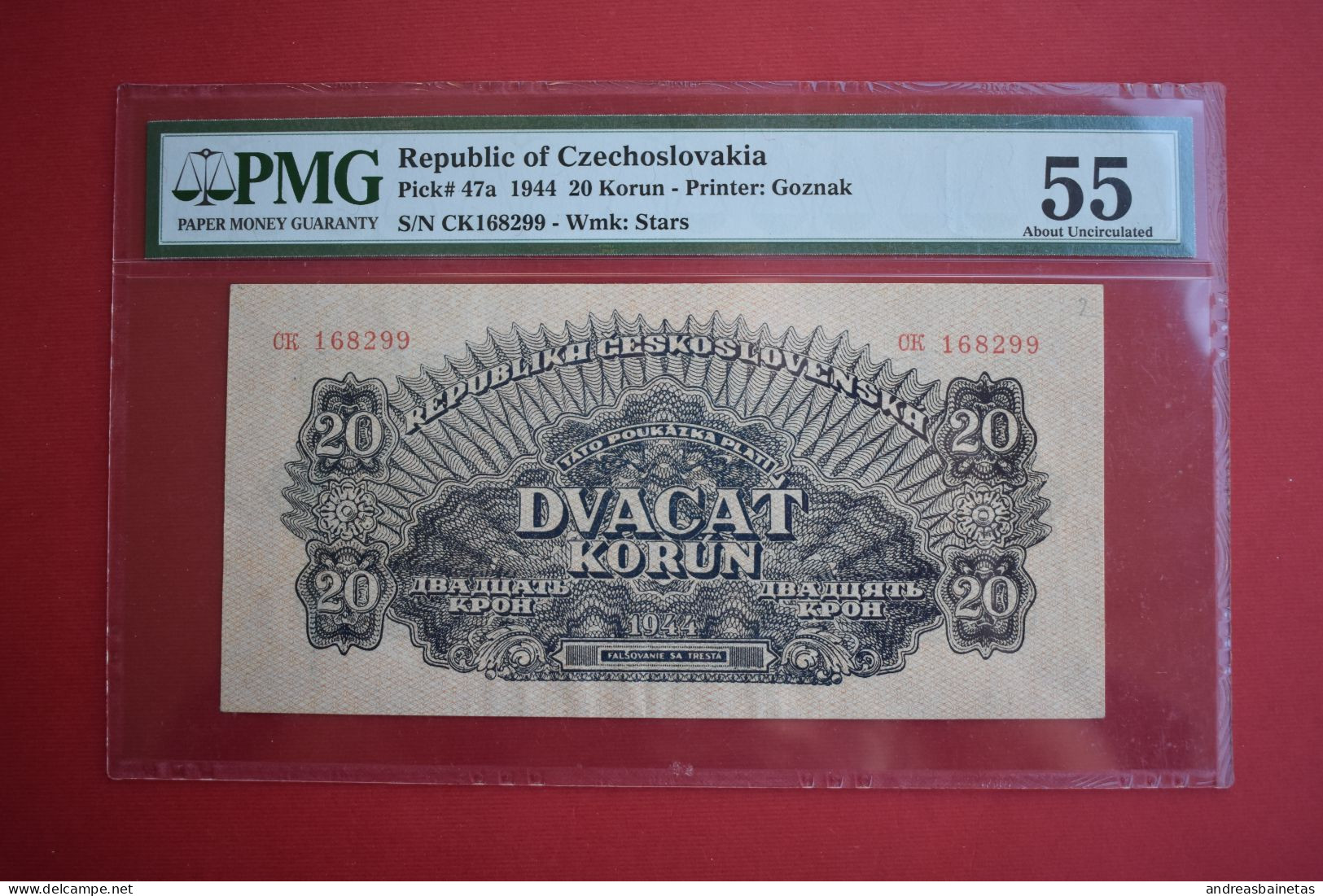 Banknotes Czechoslovakia  20 Korun 1944 PMG 55  Pick#47a - Tchécoslovaquie