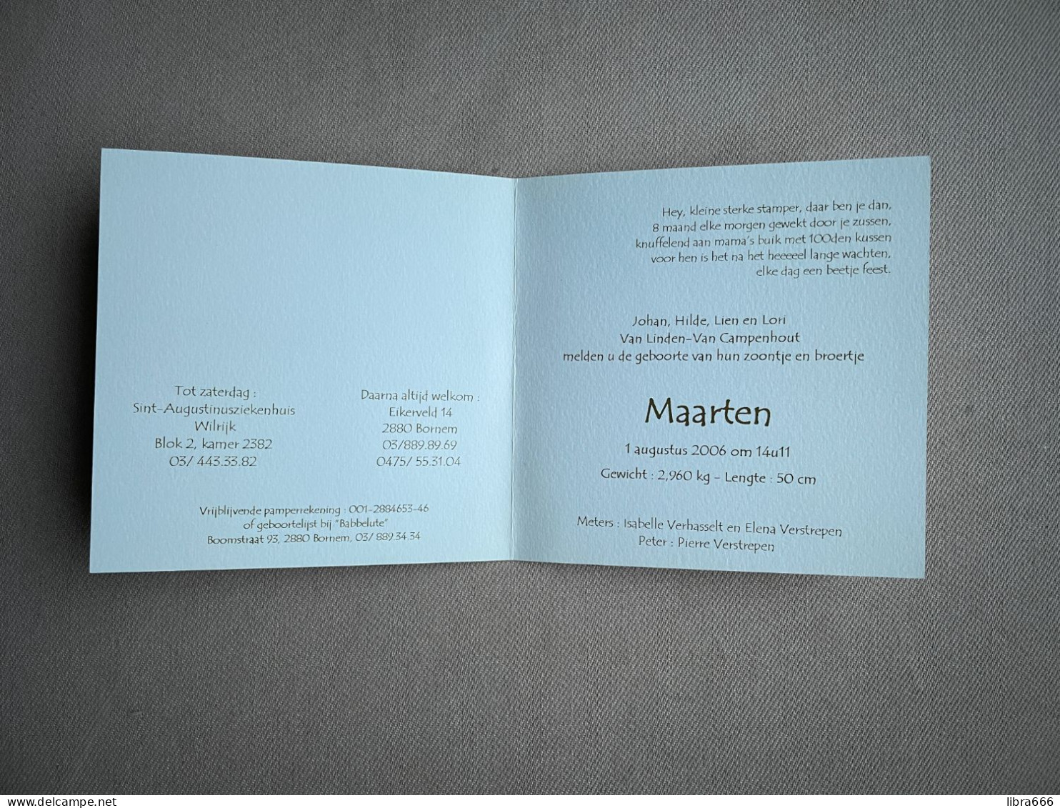 ' Maarten '  VAN LINDEN - VAN CAMPENHOUT / BORNEM 2006 / VERHASSELT - VERSTREPEN / WILRIJK - Birth & Baptism