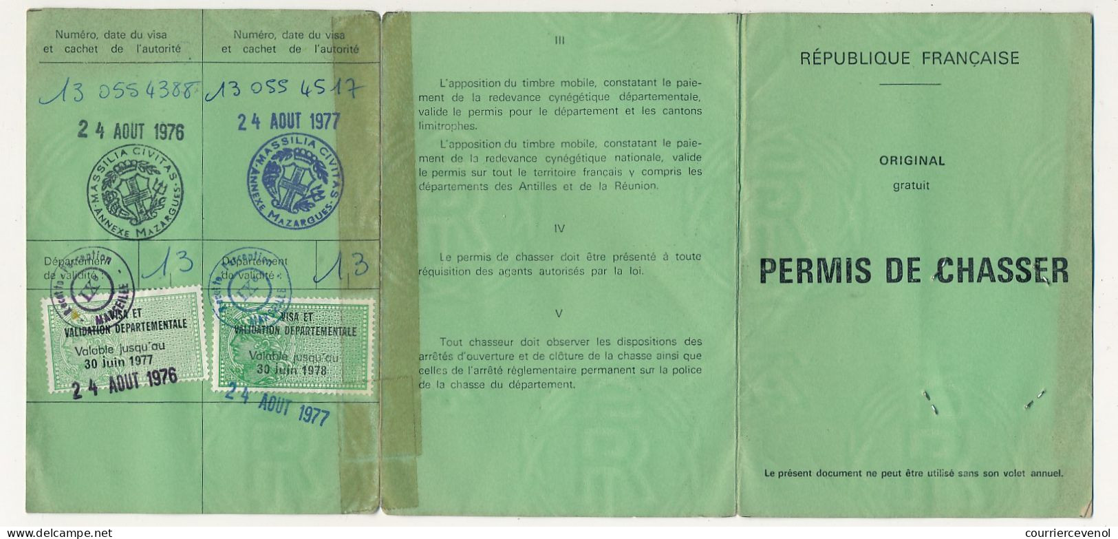 FRANCE - Permis De Chasser (Original Gratuit) - 2 Timbres Départementaux 1977 Et 1978, Ce Dernier Revêtu D'adhésif - Covers & Documents