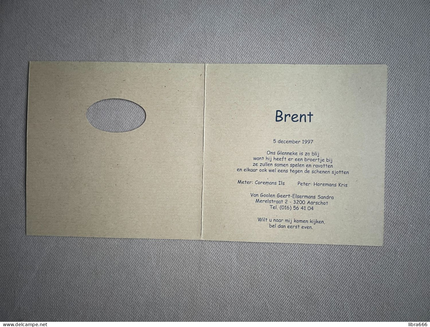 ' Brent '  VAN GOOLEN - ELSERMANS / AARSCHOT 1997 / COREMANS - HOREMANS - Birth & Baptism