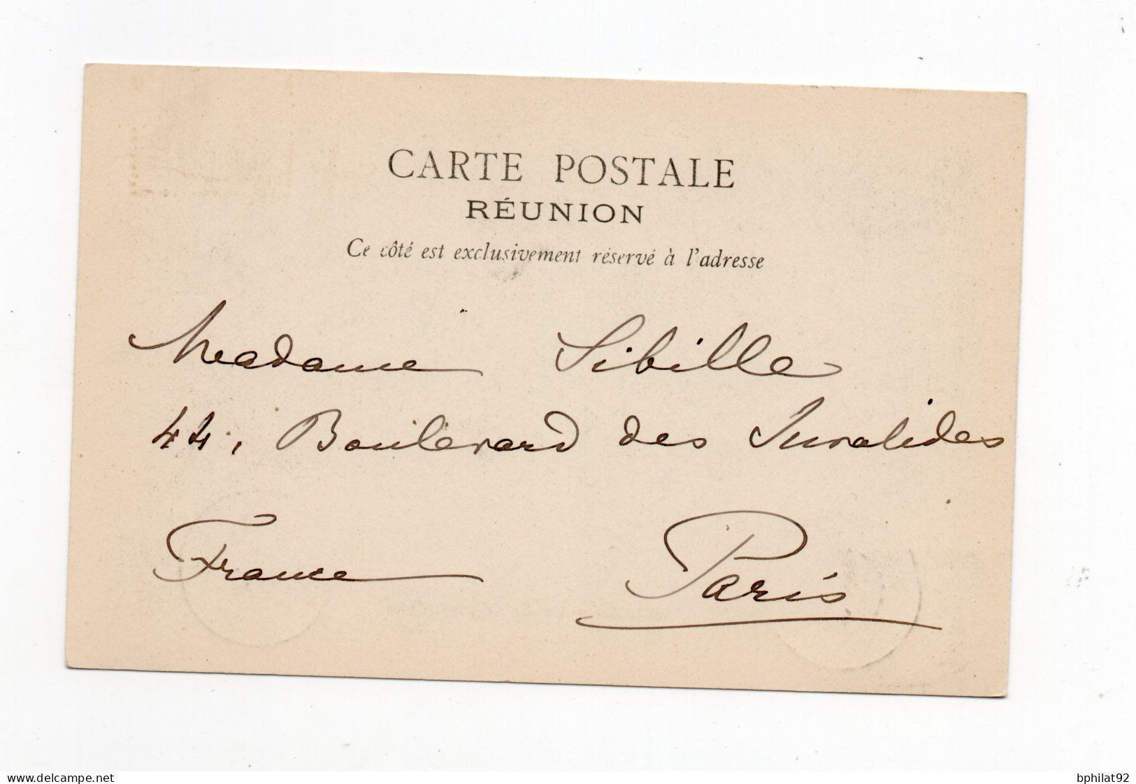 !!! REUNION, CPA DE SALAZIE POUR PARIS, CACHET DE ST DENIS DE 1903 - Cartas & Documentos