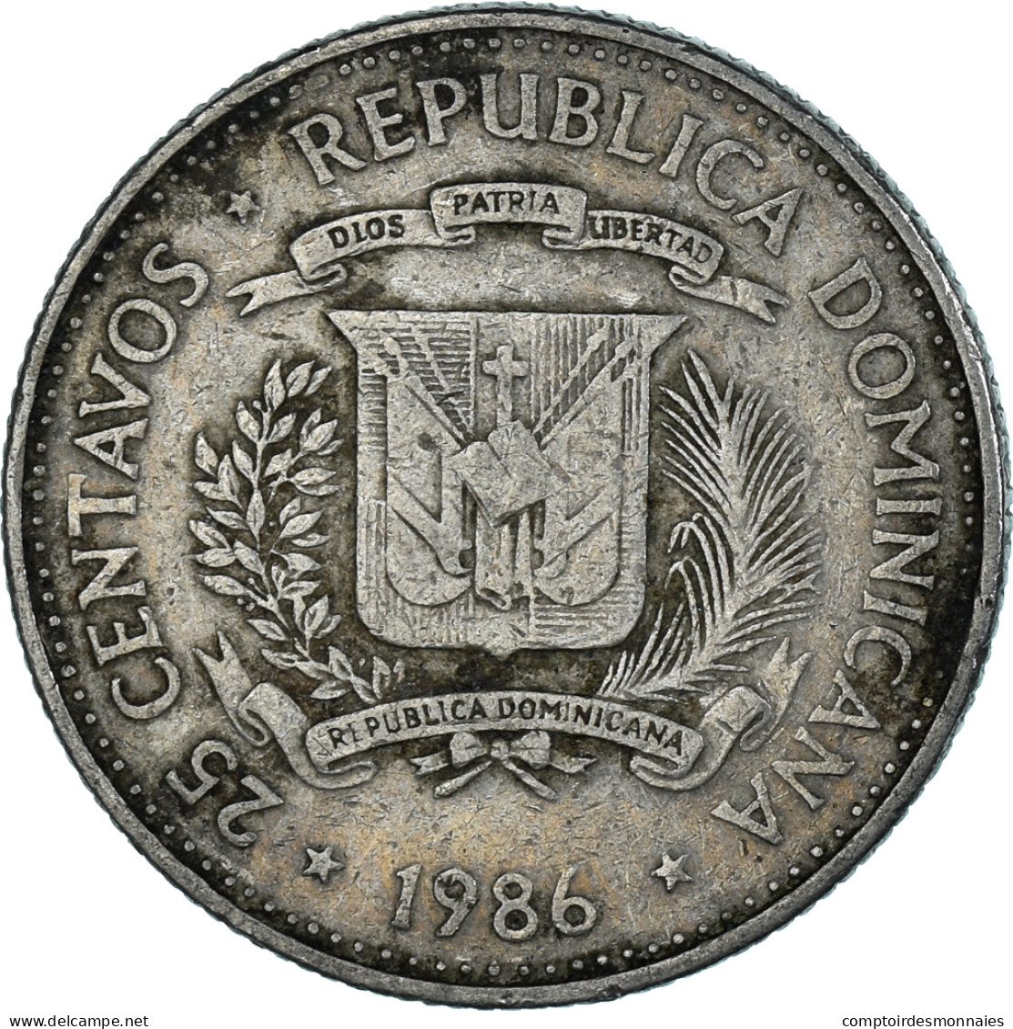 Monnaie, République Dominicaine, 25 Centavos, 1986 - Dominicaine