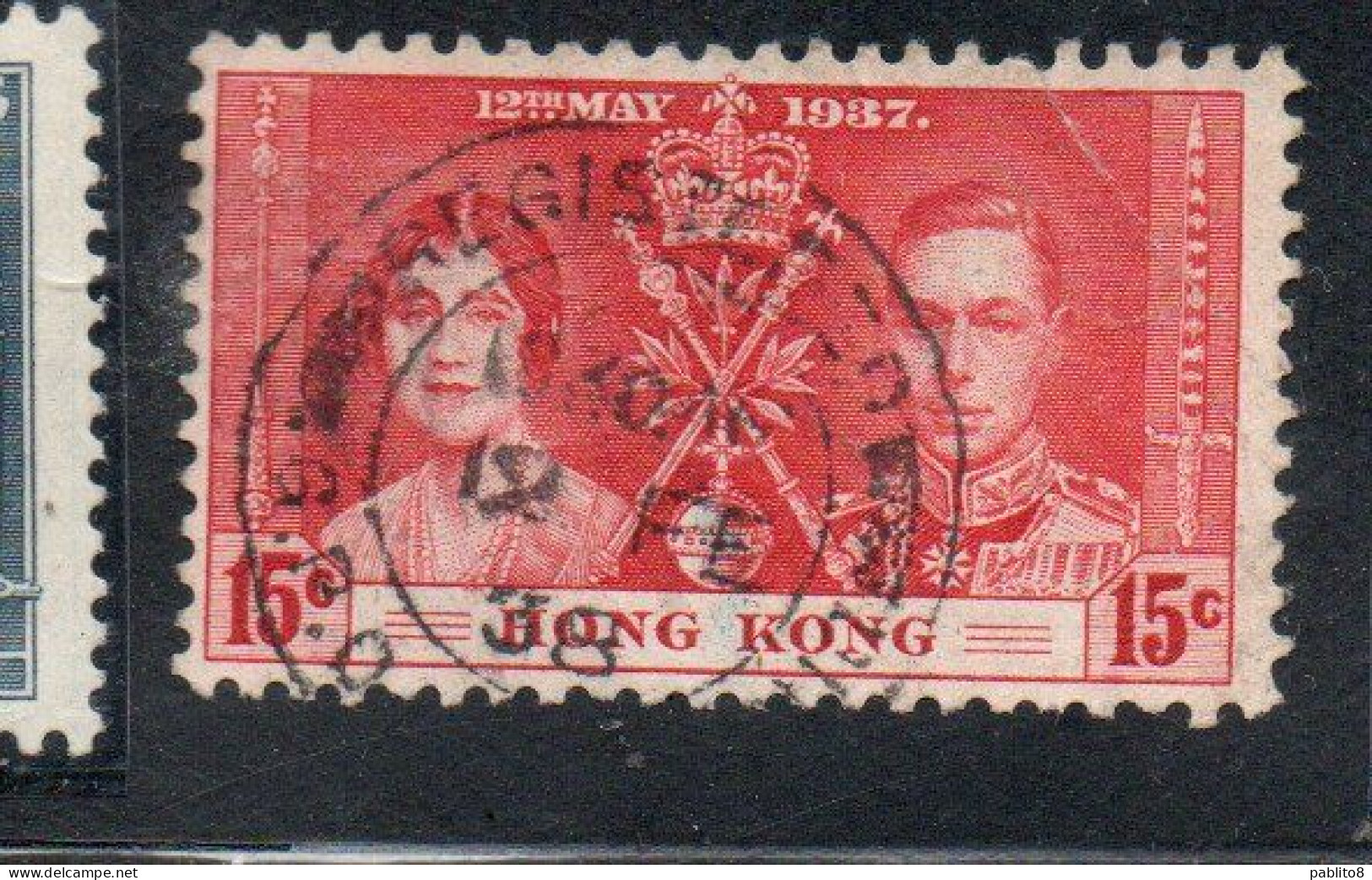 HONG KONG 1937 GEORGE VI CORONATION ISSUE 15c USED USATO OBLITERE' - Usados