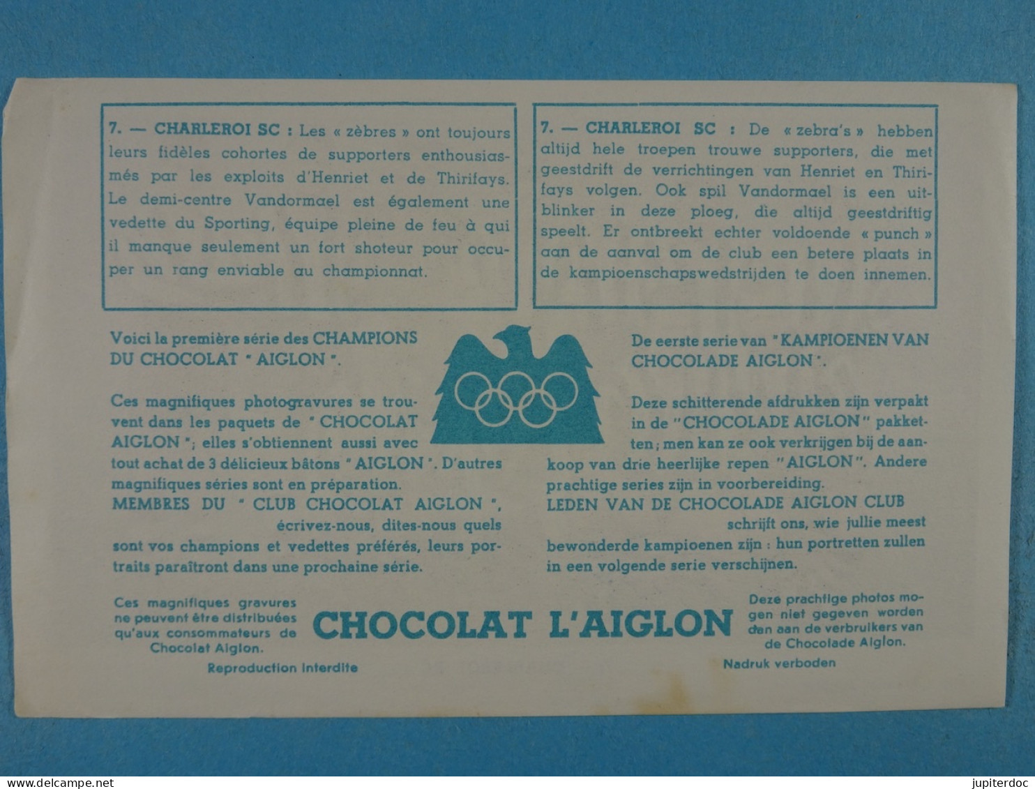 Lot De 6 équipes Belges De D1 Dans Les Années 50 (quelques Joueurs Cités à L'arrière) - Aiglon