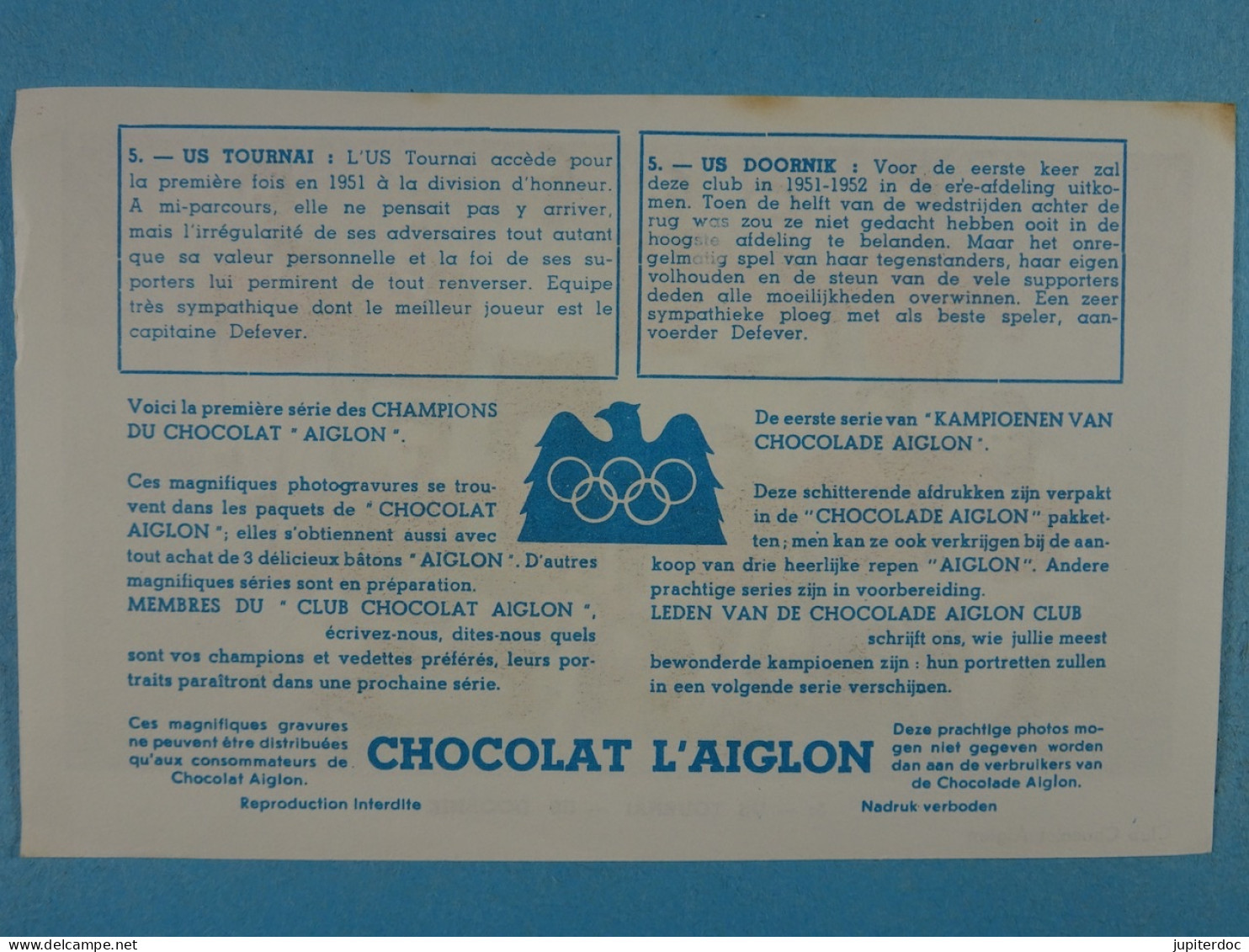 Lot de 6 équipes belges de D1 dans les années 50 (quelques joueurs cités à l'arrière)