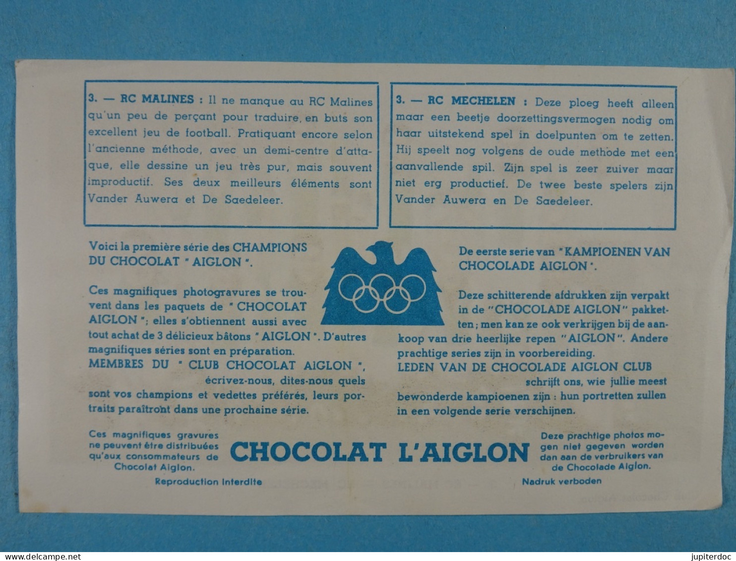 Lot de 6 équipes belges de D1 dans les années 50 (quelques joueurs cités à l'arrière)