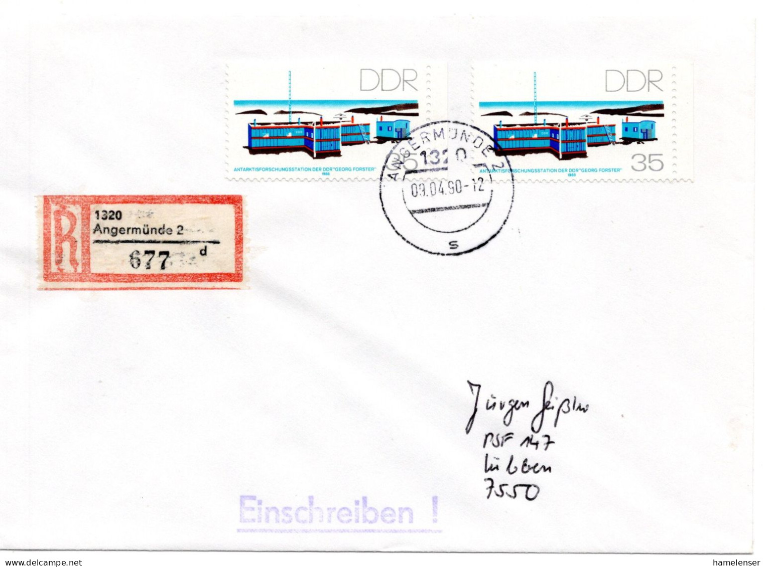 60415 - DDR - 1990 - 2@35Pfg Forschungsstation 'Georg Forster' A R-Bf ANGERMUENDE -> Luebben - Bases Antarctiques