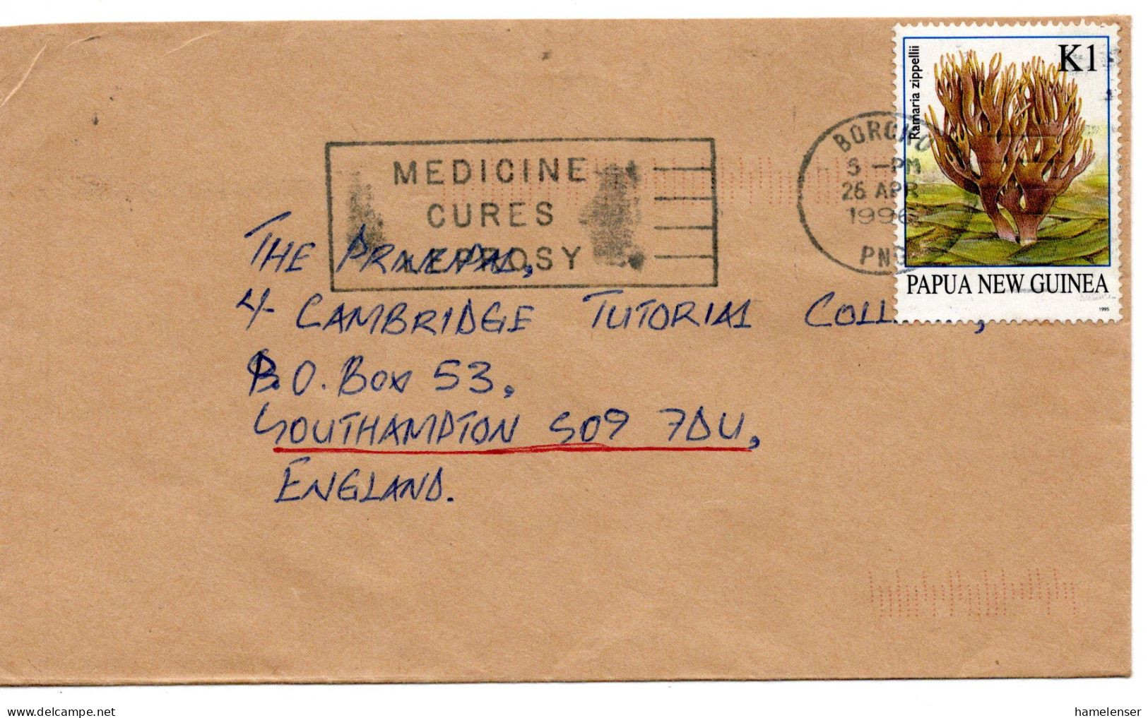 60418 - Papua Neuguinea - 1996 - K1 Koralle EF A Bf BOROKO - MEDICINE CURES LEPROSY -> Grossbritannien - Ziekte