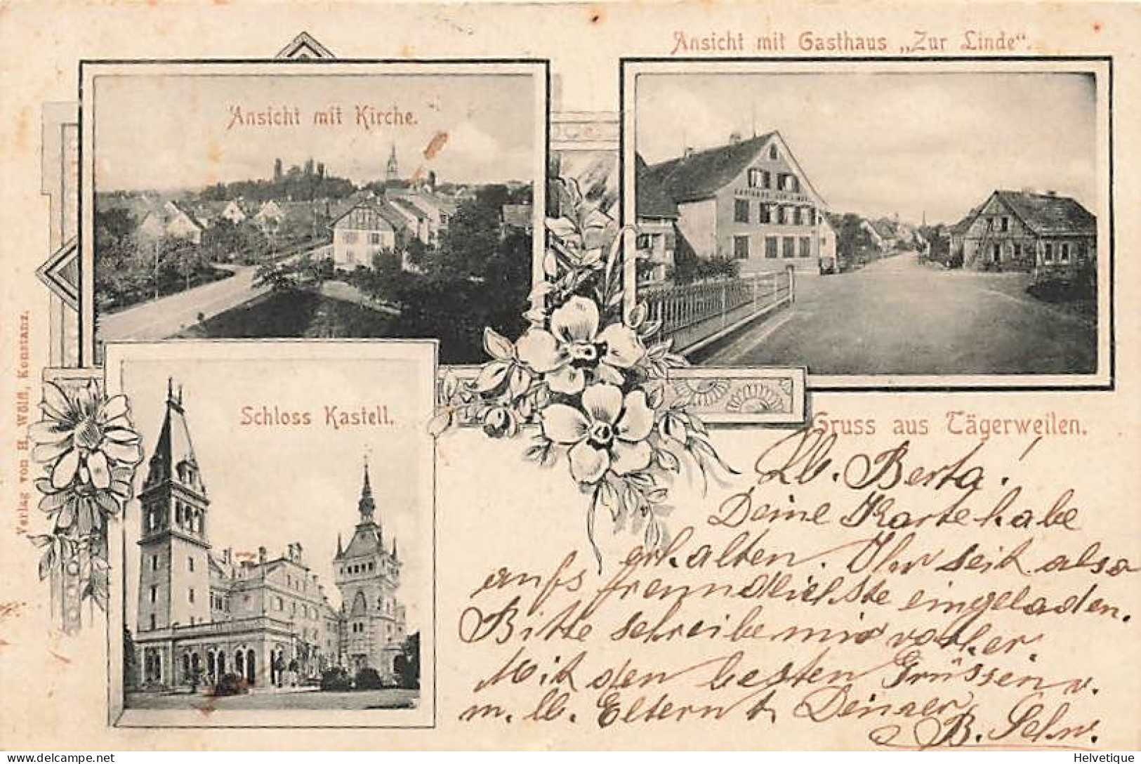 Grüss Aus Tägerwilen Tägerweilen Kirche Schloss 1903 Distrikt Kreuzlingen - Kreuzlingen