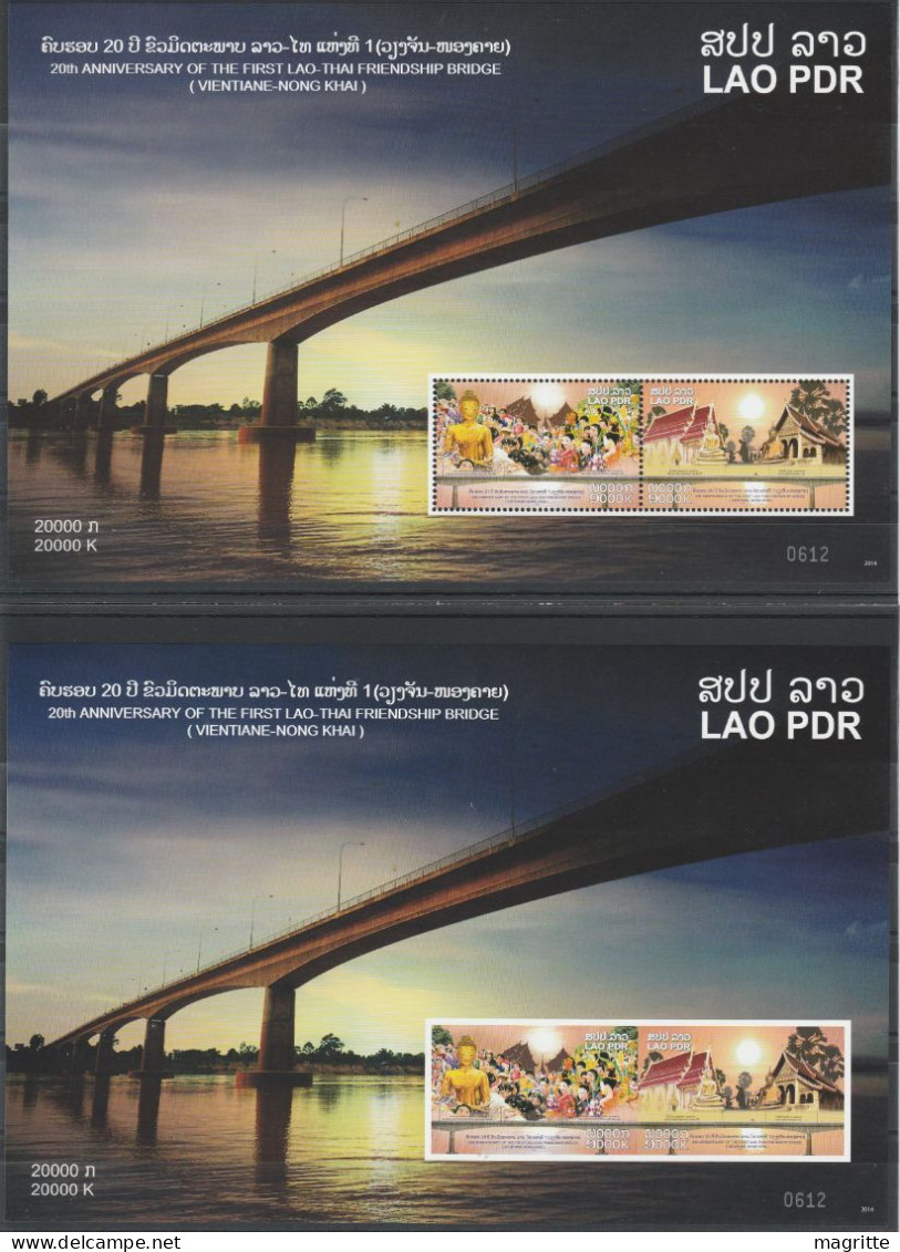 Laos Thailande 2014 Emission Commune Set Et Bloc Pont Lao Thailand Joint Issue Set And S/S Friendship Bridge - Gezamelijke Uitgaven