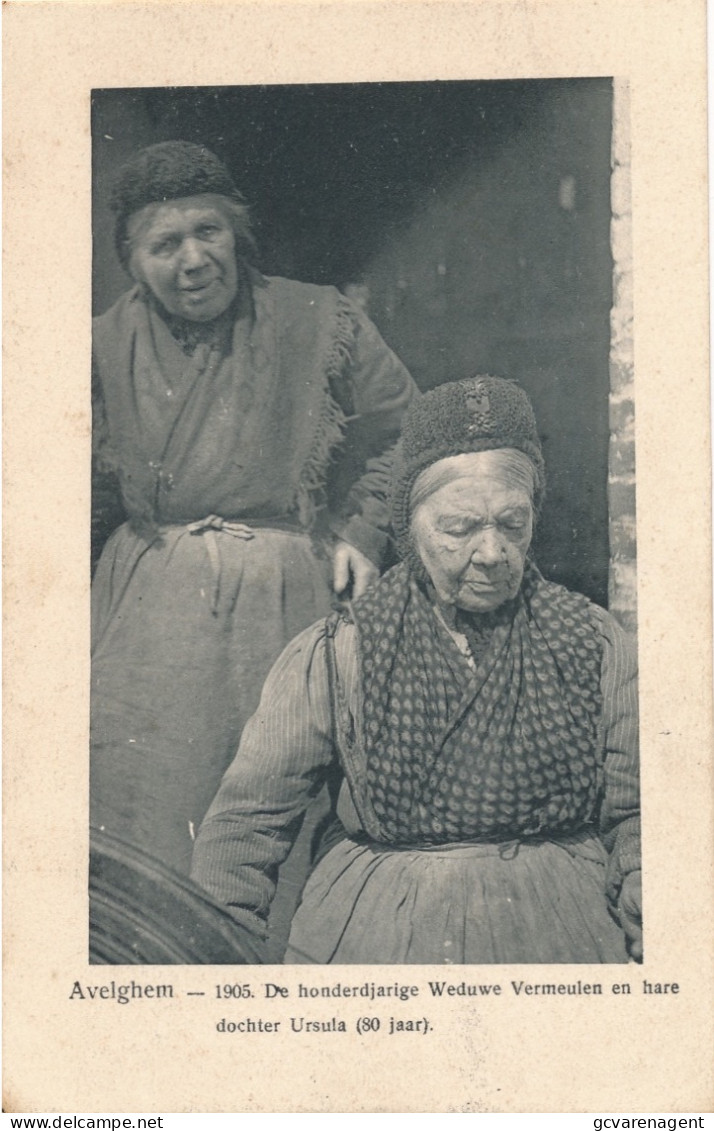 AVELGEM  1905 DE HONDERJARIGE WEDUWE VERMEULEN EN HARE DOCHTER URSULA ( 80 JAAR)      2 SCANS - Avelgem