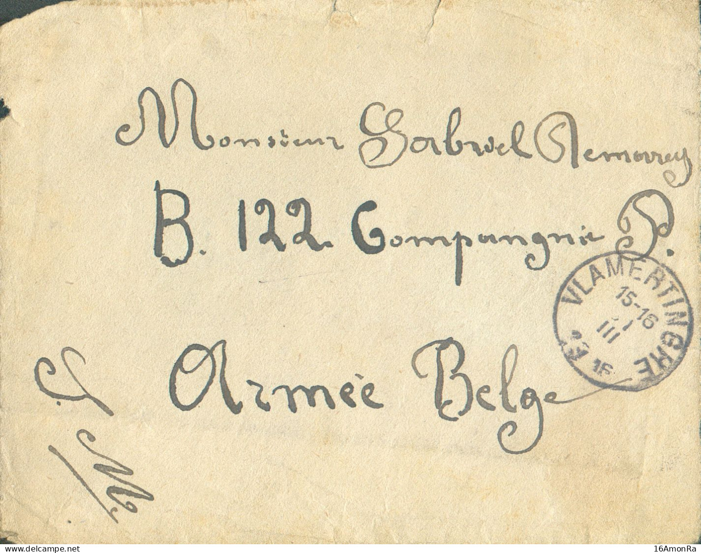 Document Exp. En SM De VLAMERTINGHE 31-III-16 Vers AB.C. - 21678 - Niet-bezet Gebied