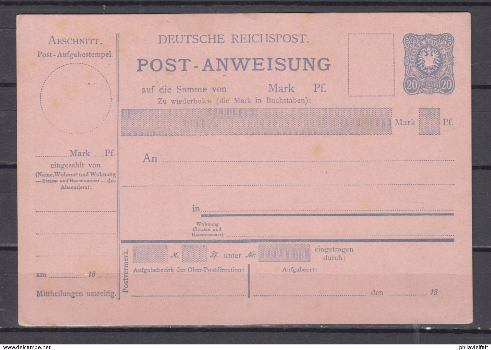 Dt.Reich Post-Anweisung MiNo. A 6a ** Ungebraucht - Other & Unclassified