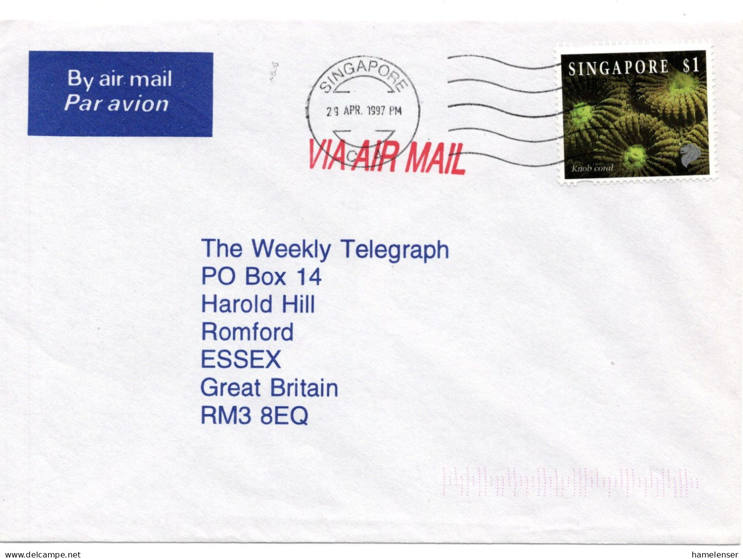 60429 - Singapur - 1997 - $1 Korallen EF A LpBf SINGAPORE -> Grossbritannien - Maritiem Leven