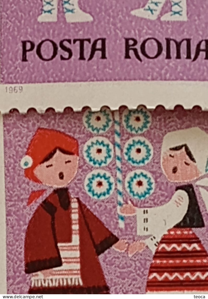 Stamps Errors Romania 1969 # Mi 2811 Traditional Romanian Dance Sorcova,,with Pattern On Background And Without Pattern, - Abarten Und Kuriositäten