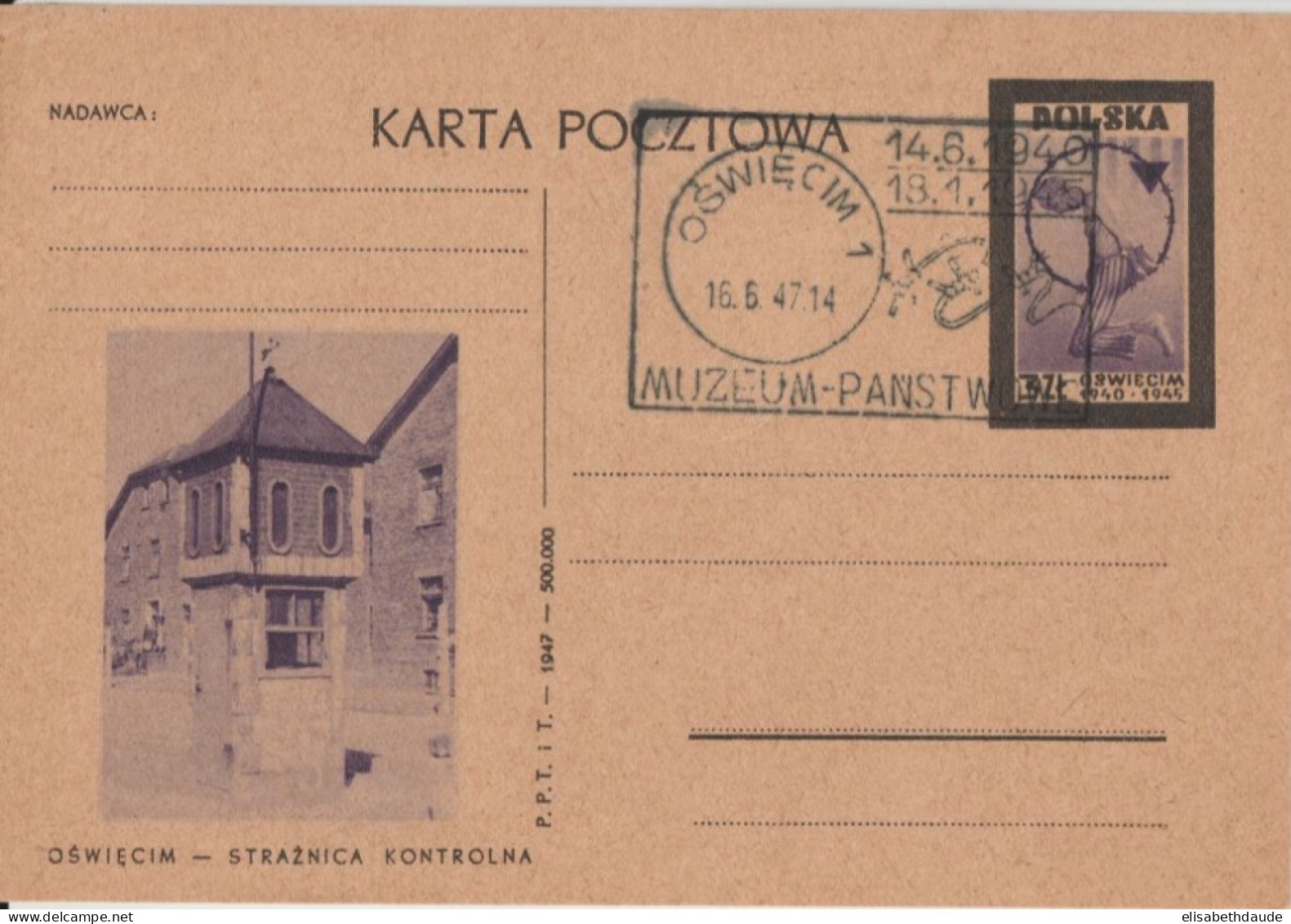 POLOGNE - 1947 - CP ENTIER ILLUSTREE CAMP De CONCENTRATION De AUSCHWITZ ! OBLITERATION SPECIALE ! - Stamped Stationery