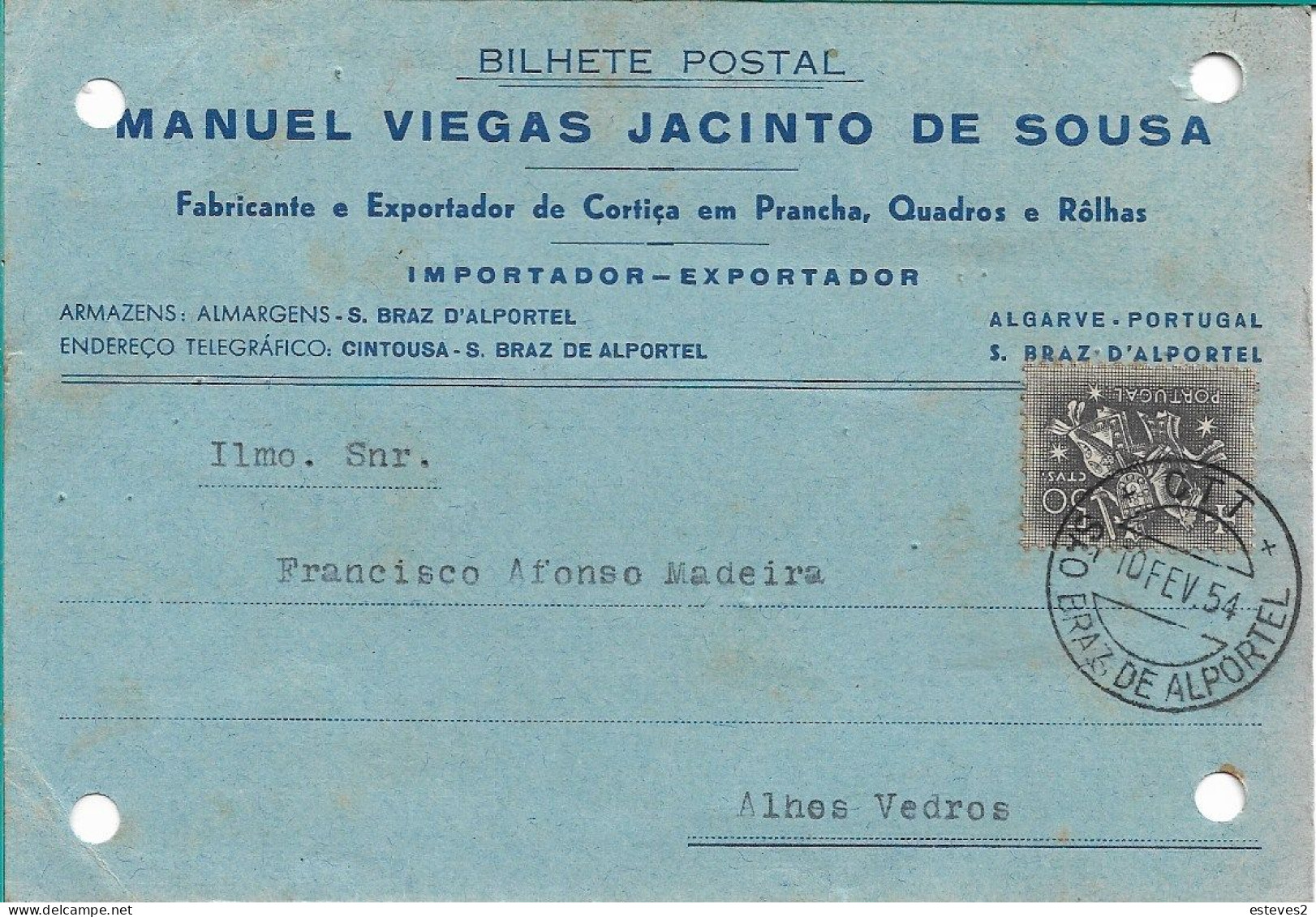 Portugal , 1954 , MANUEL VIEGAS JACINTO SOUSA , Cork Factory ,  São Braz De Alportel , Algarve , Commercial Postcard - Portogallo