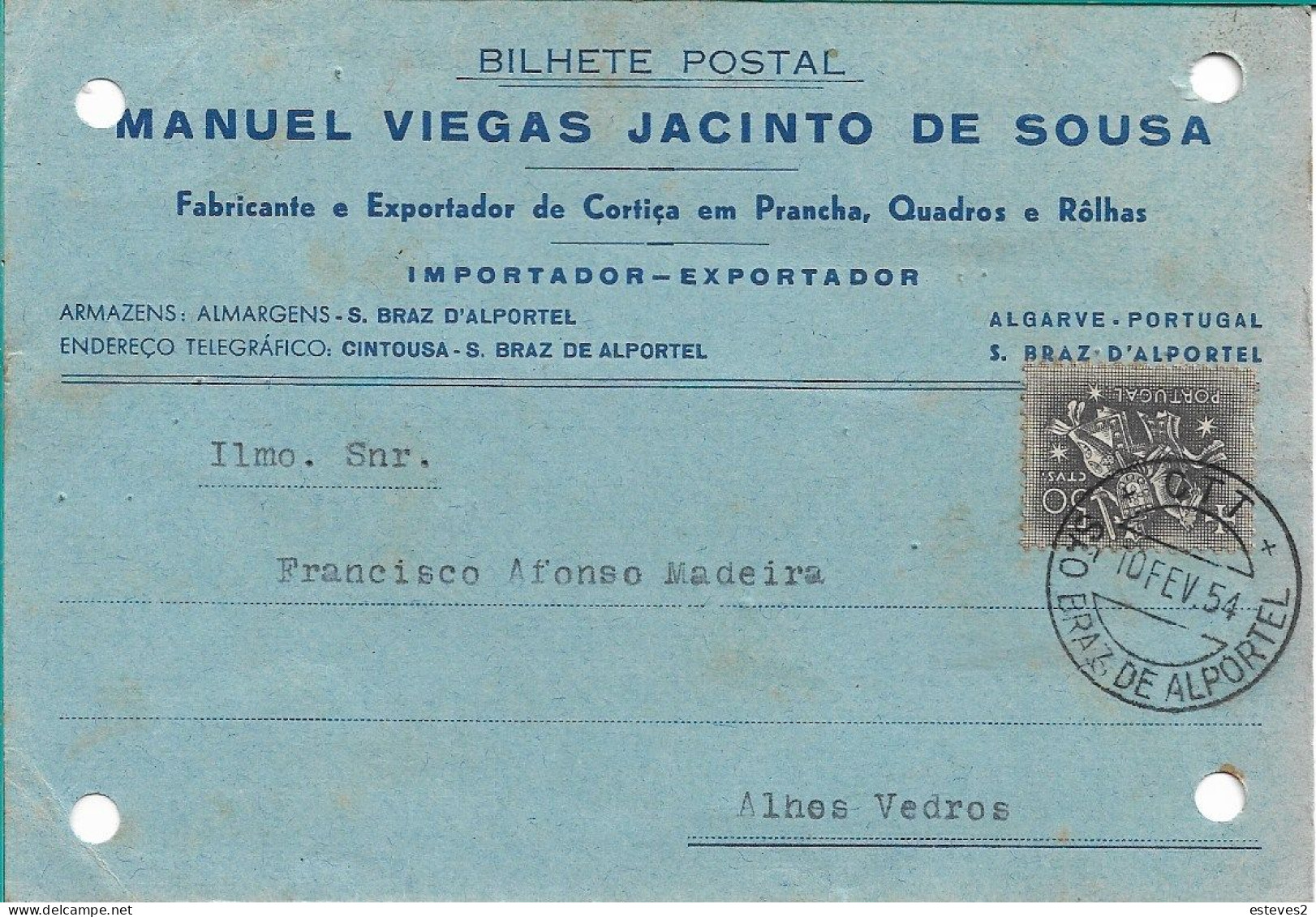 Portugal , 1954 , MANUEL VIEGAS JACINTO SOUSA , Cork Factory ,  São Braz De Alportel , Algarve , Commercial Postcard - Portugal