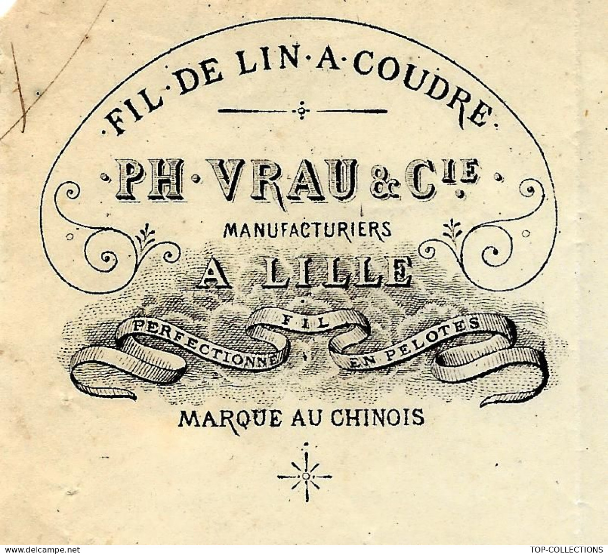 1876  ENTETE FIL LIN à COUDRE PH. VRIN Lille Nord V.HISTORIQUE  Pour Rouseau Négociant Troyes Aube V.HISTORIQUE - 1800 – 1899