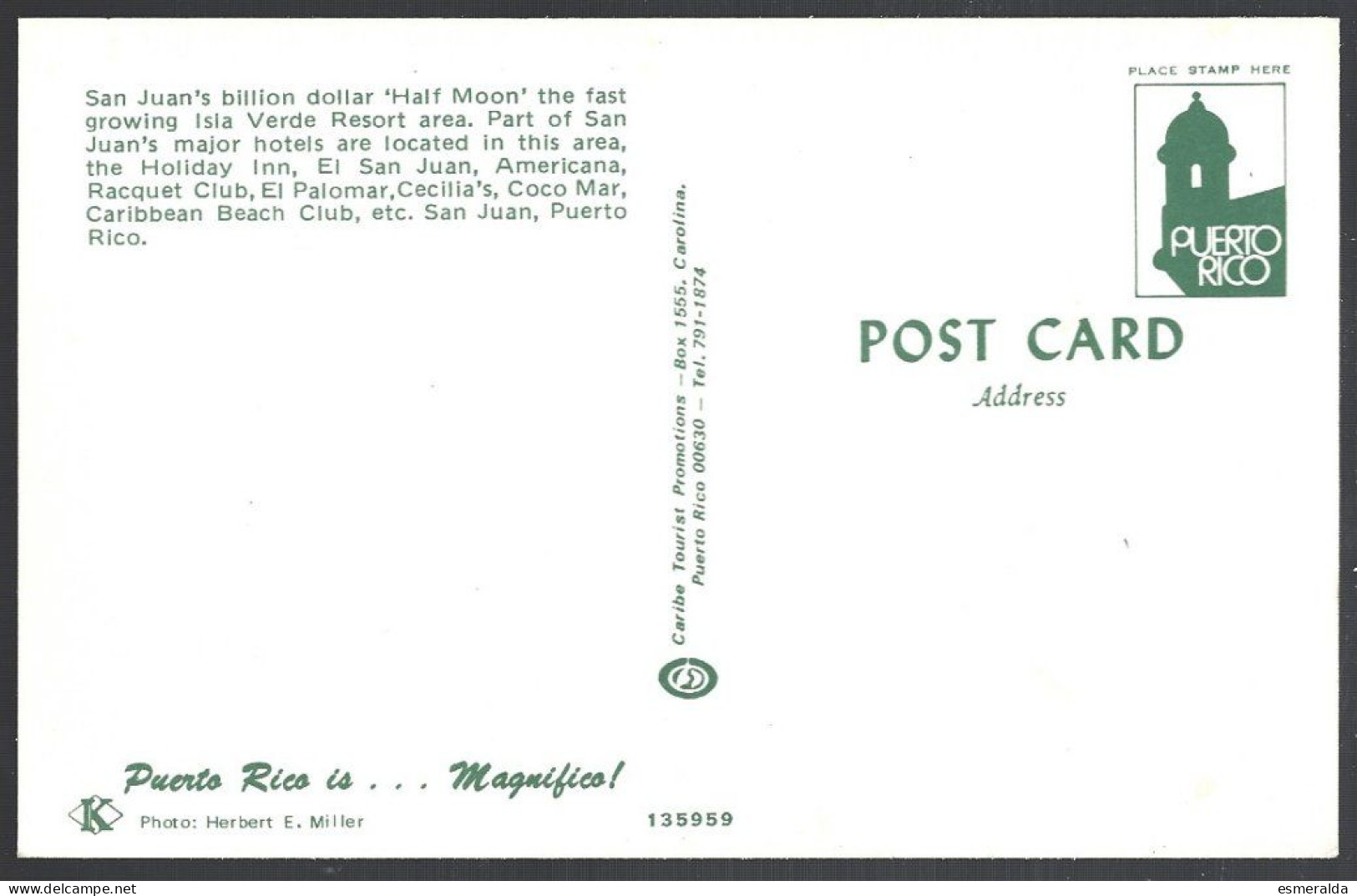 (PAN)  CP San Juan's Puerto Rico,billion Dollar Half Moon The Fast Growing Isla Verde Resort Area . Unused - Puerto Rico