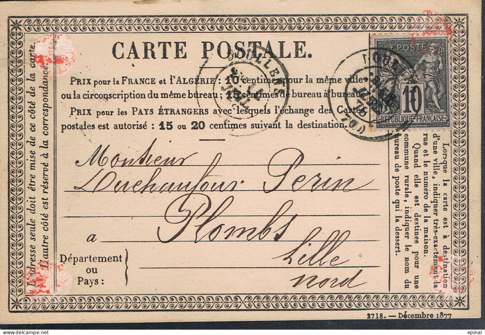 FRANCE : Carte Précurseur Datée Du 15/7/1878 à DOULLENS (Somme) - PRIX FIXE - - Precursor Cards