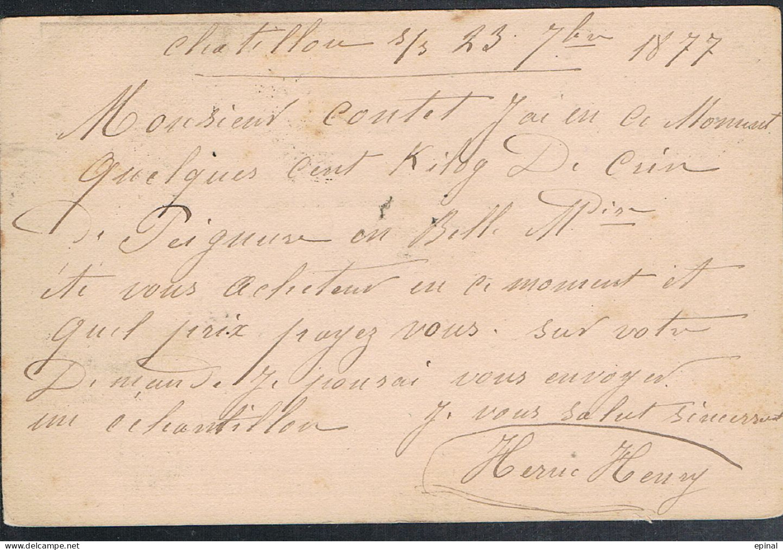 FRANCE : Carte Précurseur Datée Du 23/9/1877 à CHATILLON-sur-SEINE (Côte D'Or) Et LANGRES - - Cartes Précurseurs