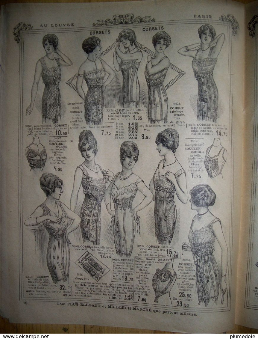 MODE . CATALOGUE MAGASINS AU LOUVRE PARIS ANNEE 1914. BLANC . LINGERIE . CORSETS . FEMMES HOMMES ENFANTS - Littérature