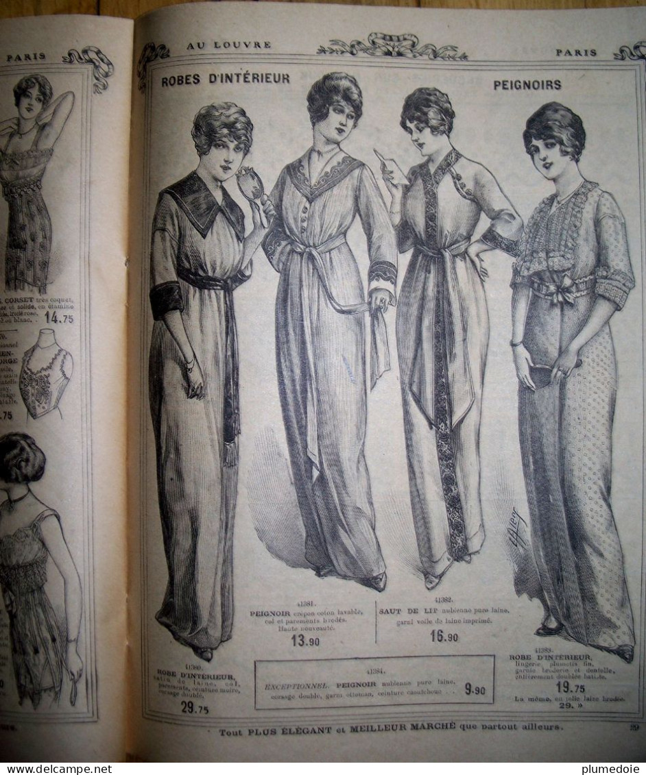 MODE . CATALOGUE MAGASINS AU LOUVRE PARIS ANNEE 1914. BLANC . LINGERIE . CORSETS . FEMMES HOMMES ENFANTS