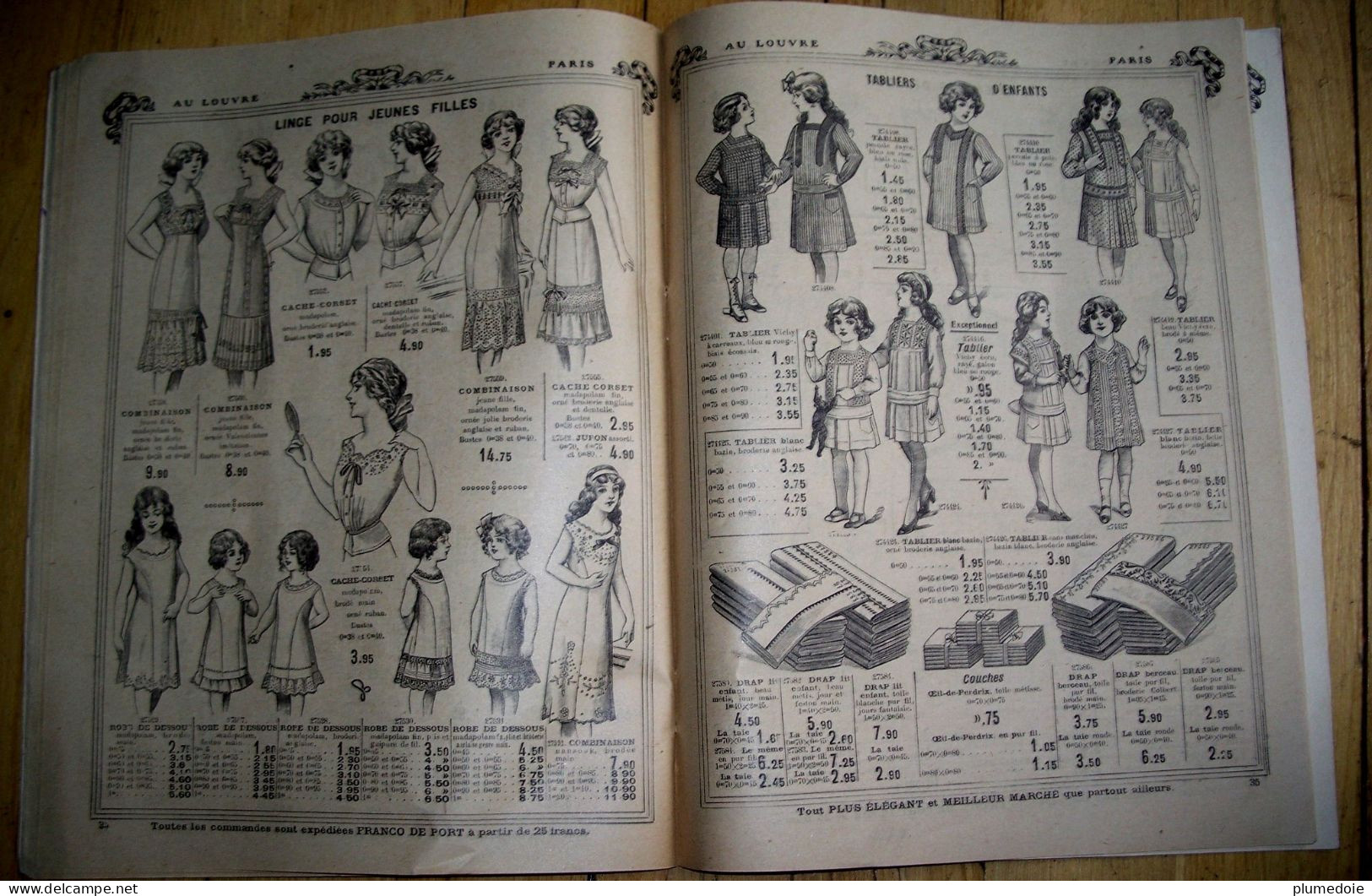 MODE . CATALOGUE MAGASINS AU LOUVRE PARIS ANNEE 1914. BLANC . LINGERIE . CORSETS . FEMMES HOMMES ENFANTS