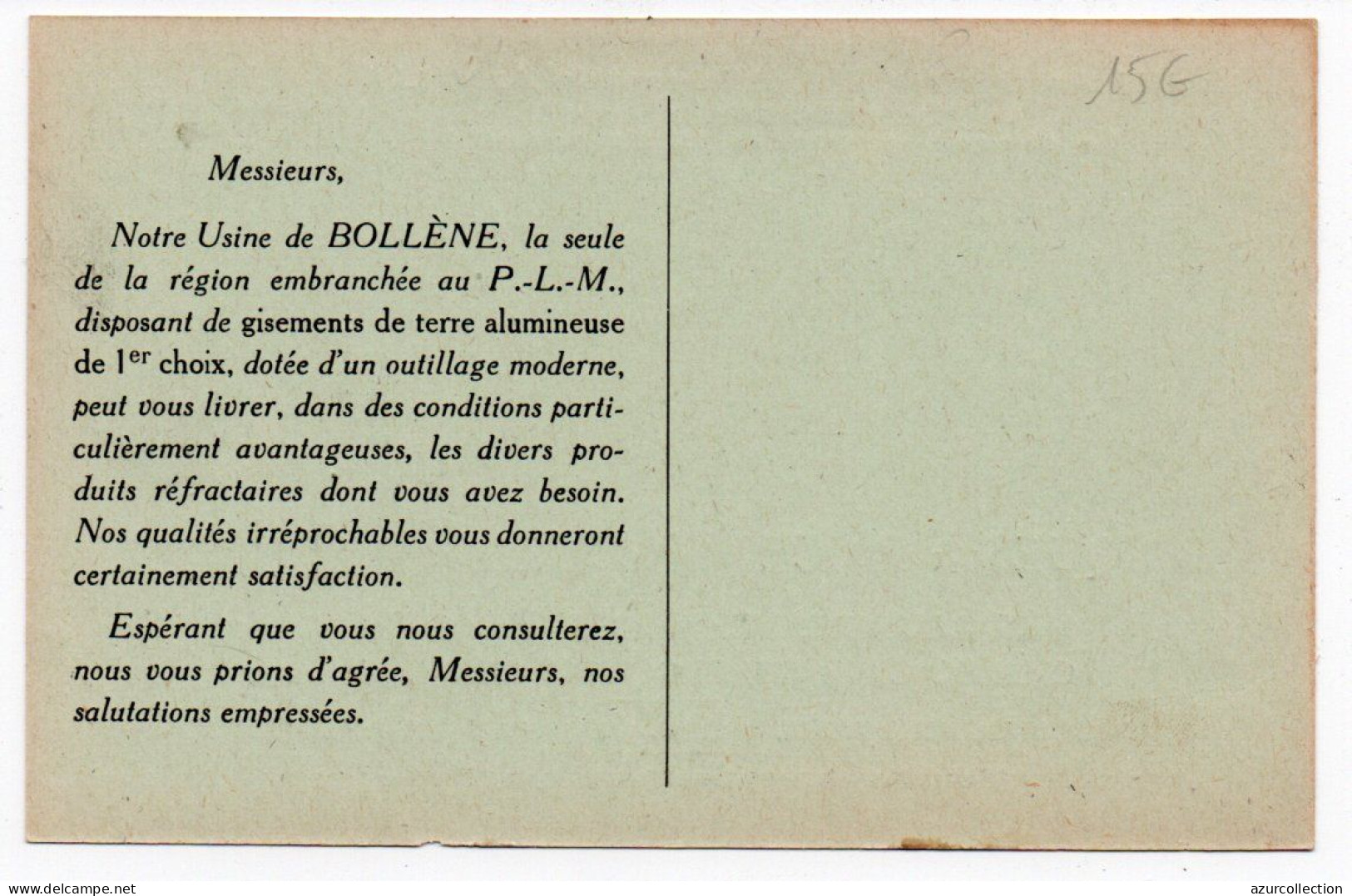 Société Anonyme Des Etablissements A. Valuy. Vue Des Usines Embranchées Au Réseau P.L.M. Carte Publicitaire - Bollene