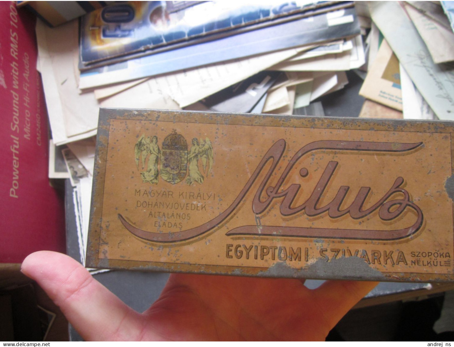 Old Tin Box Nilus Egyiptomi Szivarka  Magyar Kiralyi Dohanyjovedek Altalanos Eladasa - Contenitori Di Tabacco (vuoti)