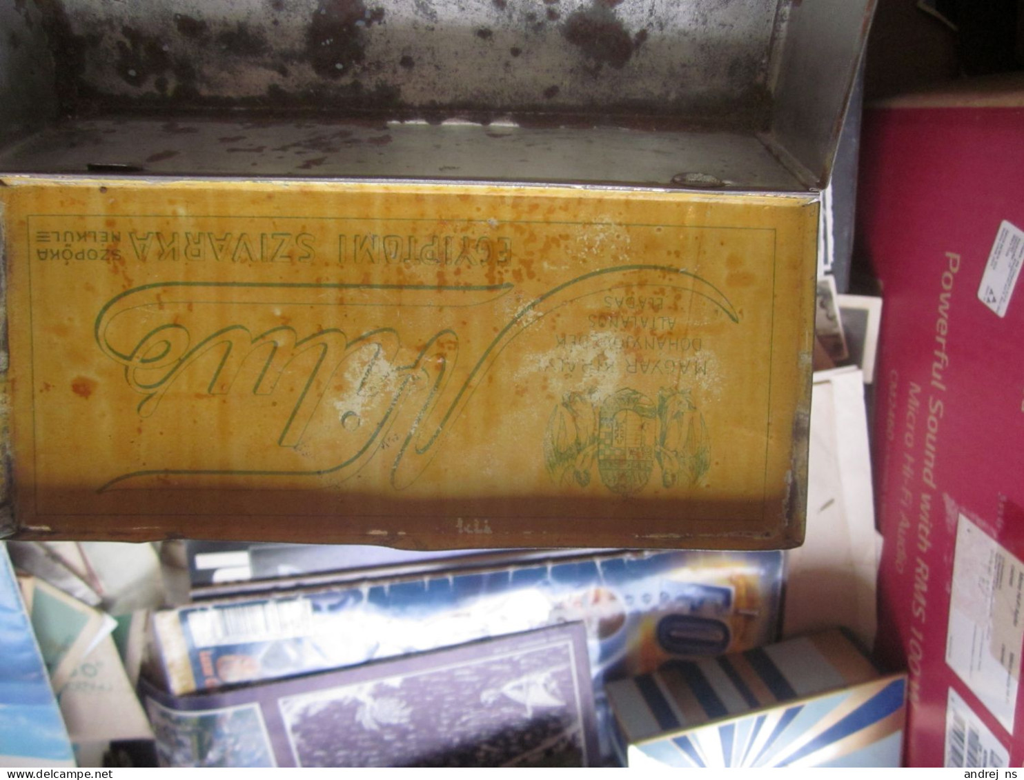 Old tin Box Nilus Egyiptomi szivarka  Magyar Kiralyi dohanyjovedek altalanos eladasa