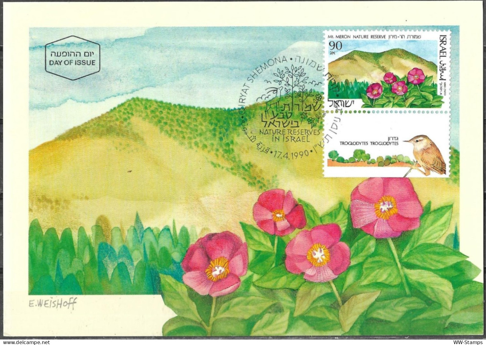 Israel 1990 Maximum Card Mount Meron Nature Reserve In Israel Flowers Bird [ILT1120] - Cartes-maximum