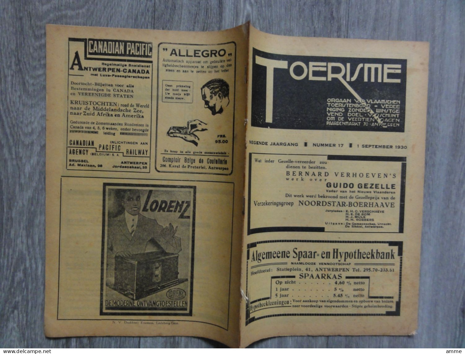 Toerisme  *  (tijdschrift N° 17 - Sept. 1930)  Turnhout - Antwerpen - Halle - Oberammergau  - Publiciteit Hotels - Tourismus