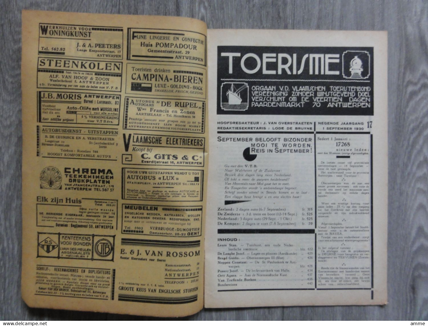 Toerisme  *  (tijdschrift N° 17 - Sept. 1930)  Turnhout - Antwerpen - Halle - Oberammergau  - Publiciteit Hotels - Tourismus