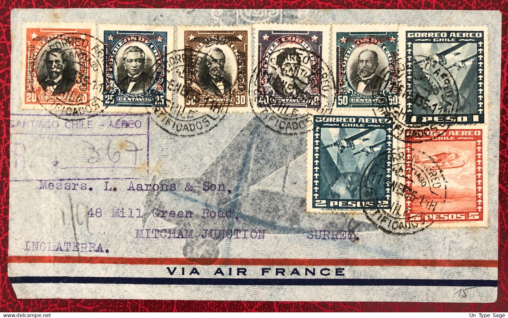 Chili, Divers Sur Enveloppe De Santiago Du Chili 11.1.1935 Pour La Grande Bretagne - (B3281) - Cile
