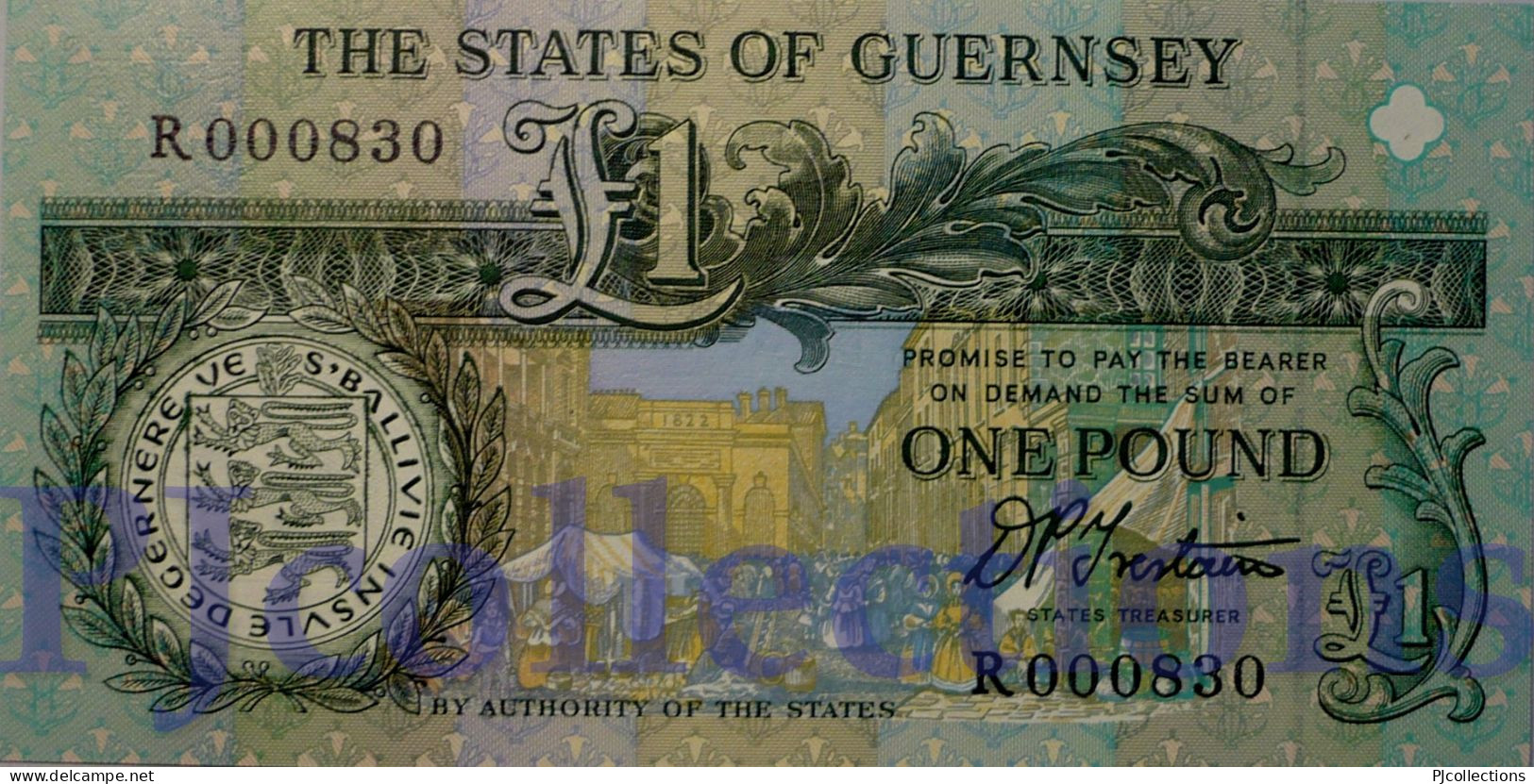 GUERNSEY 1 POUND 1991 PICK 52b UNC LOW SERIAL NUMBER "R000830" - Guernsey